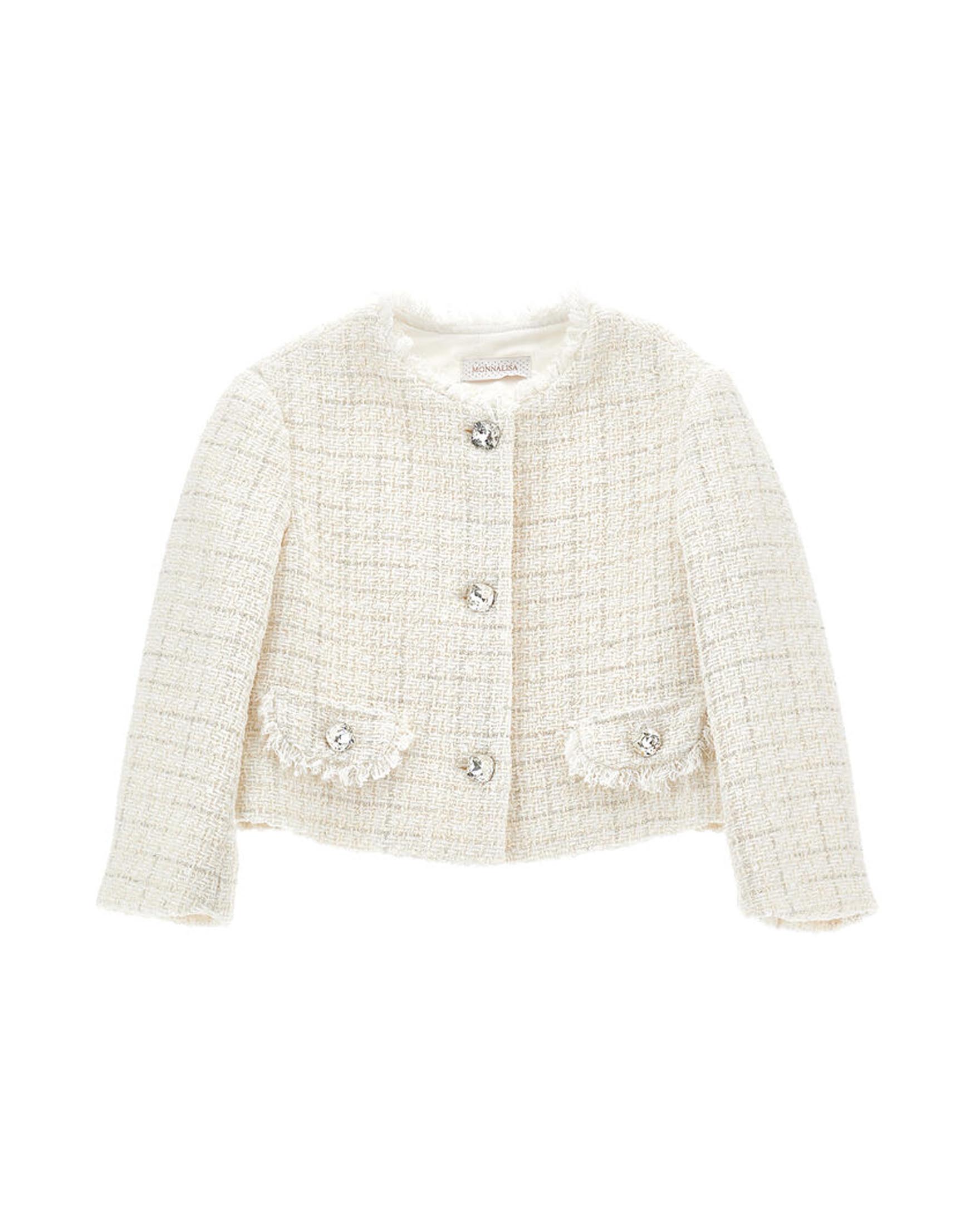 Giacca bouclé color panna con lurex e bottoni gioiello 8-12 anni