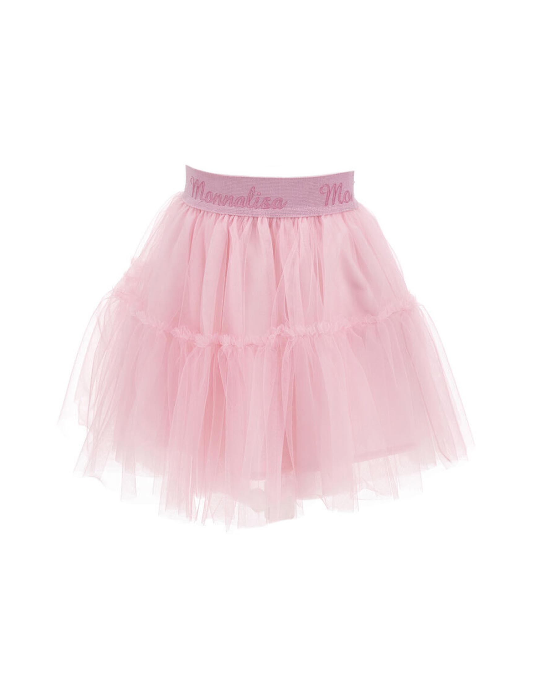 Gonna Monnalisa a lunghezza media in tulle rosa con balze  image