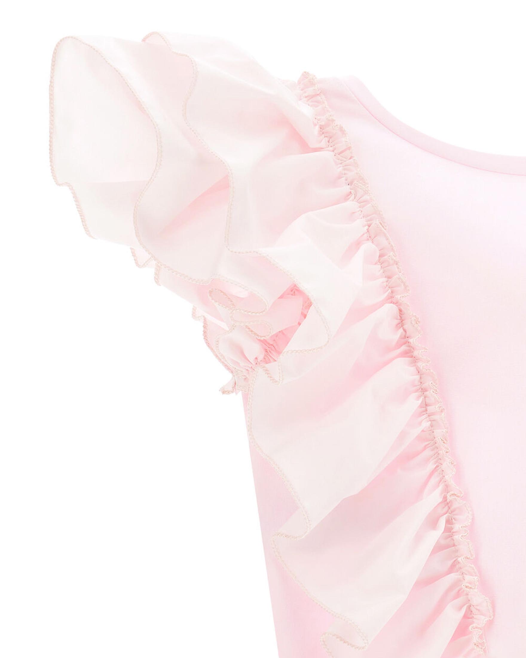 Top corto rosa in popeline con rouches verticali e maniche ad aletta 6-12 anni