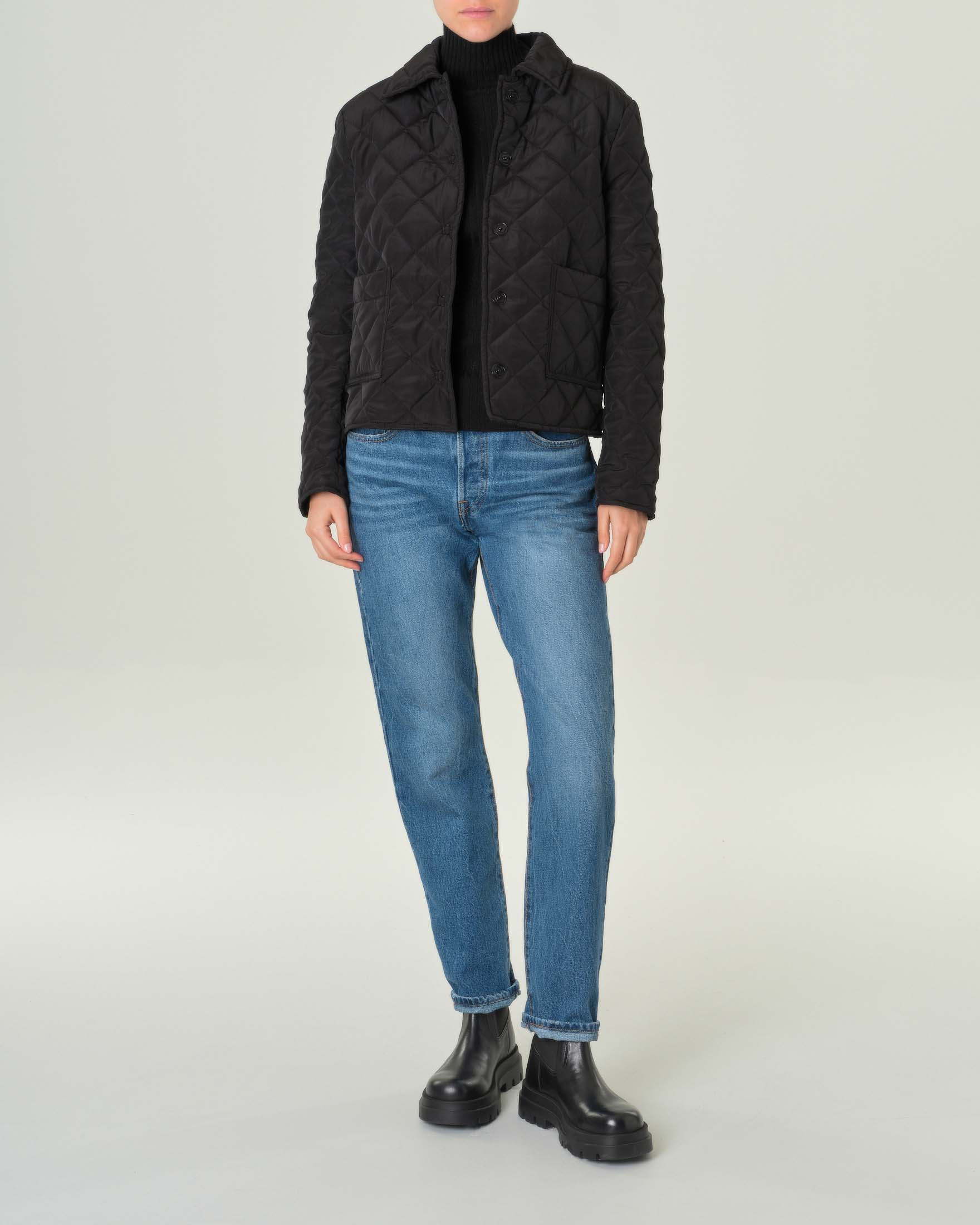Giacca trapuntata nera boxy fit con collo a camicia image