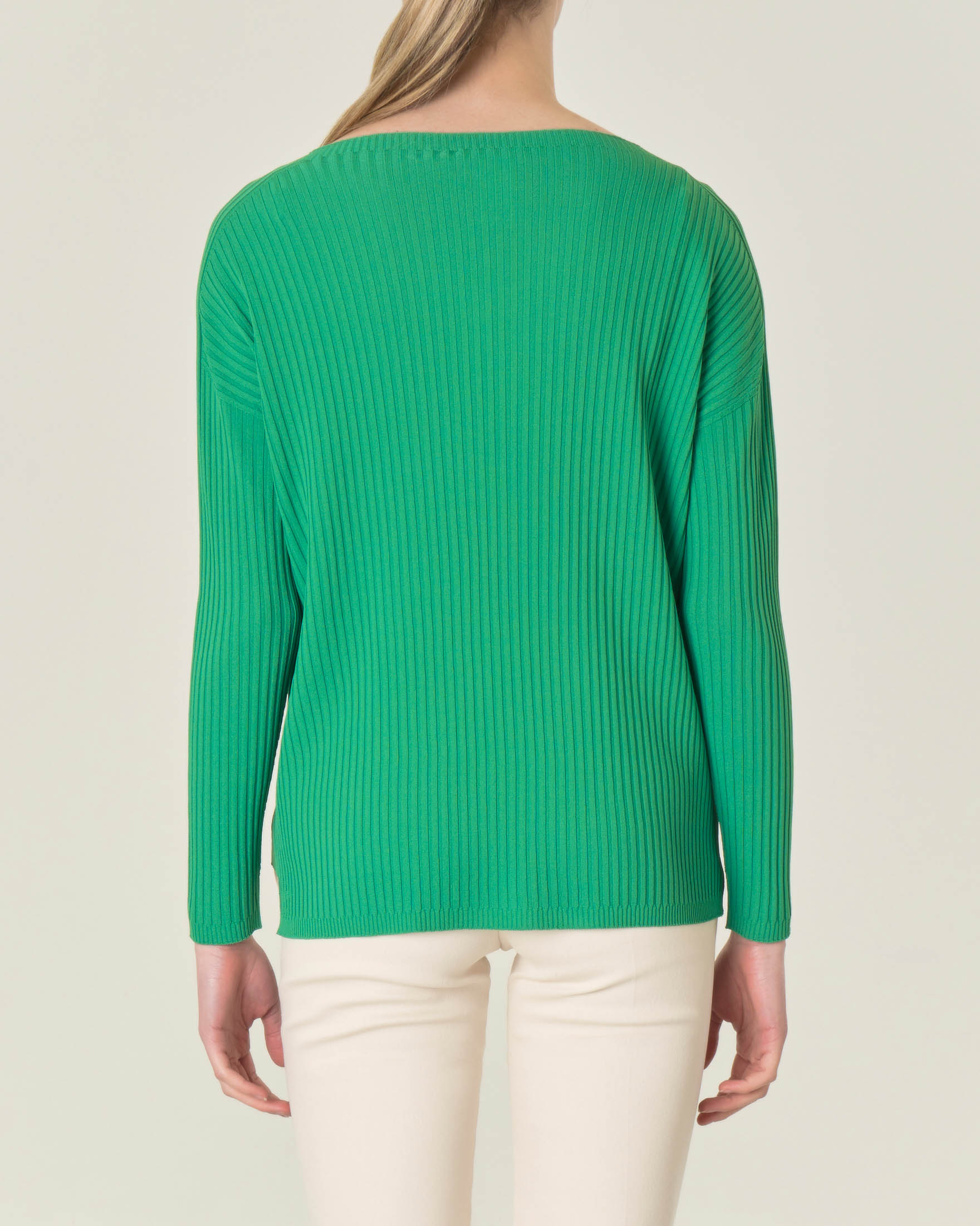 Maglia verde over in misto viscosa a coste con scollo a barchetta