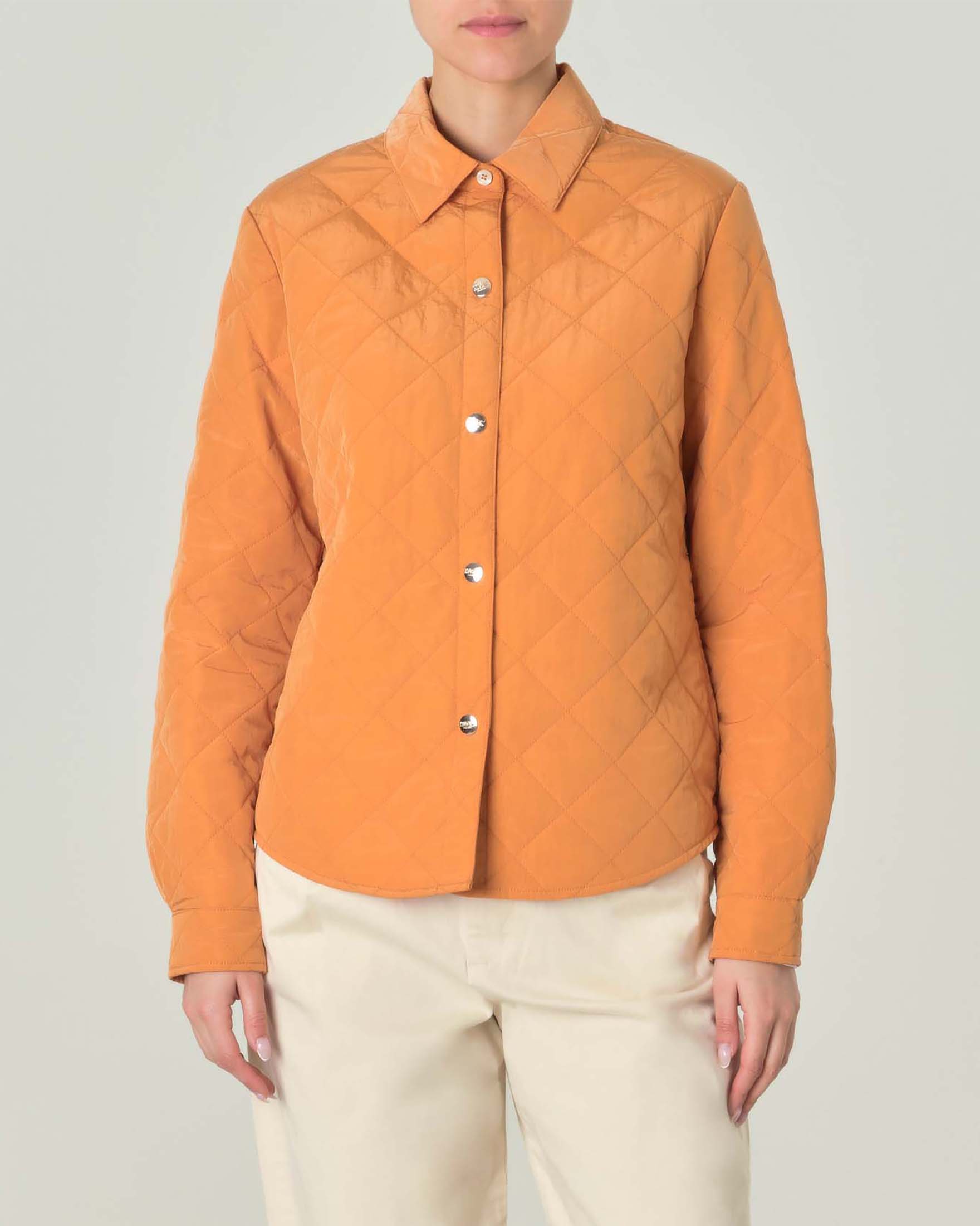 Giacca camicia color zucca in tessuto trapuntato effetto opaco