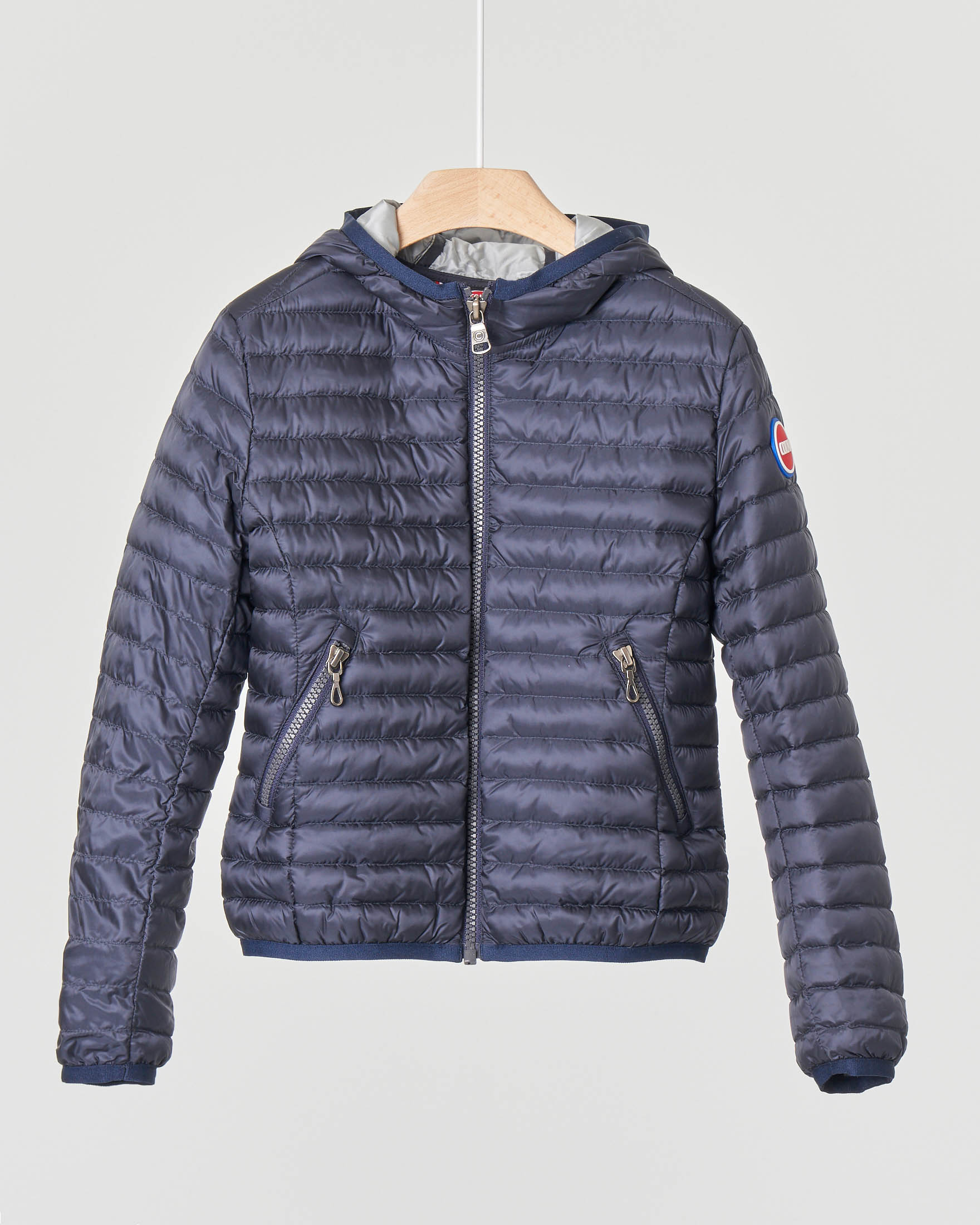 Piumino Originals blu con cappuccio e interno grigio