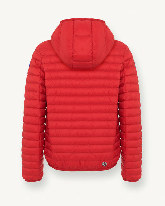Piumino rosso con cappuccio e interno grigio  image