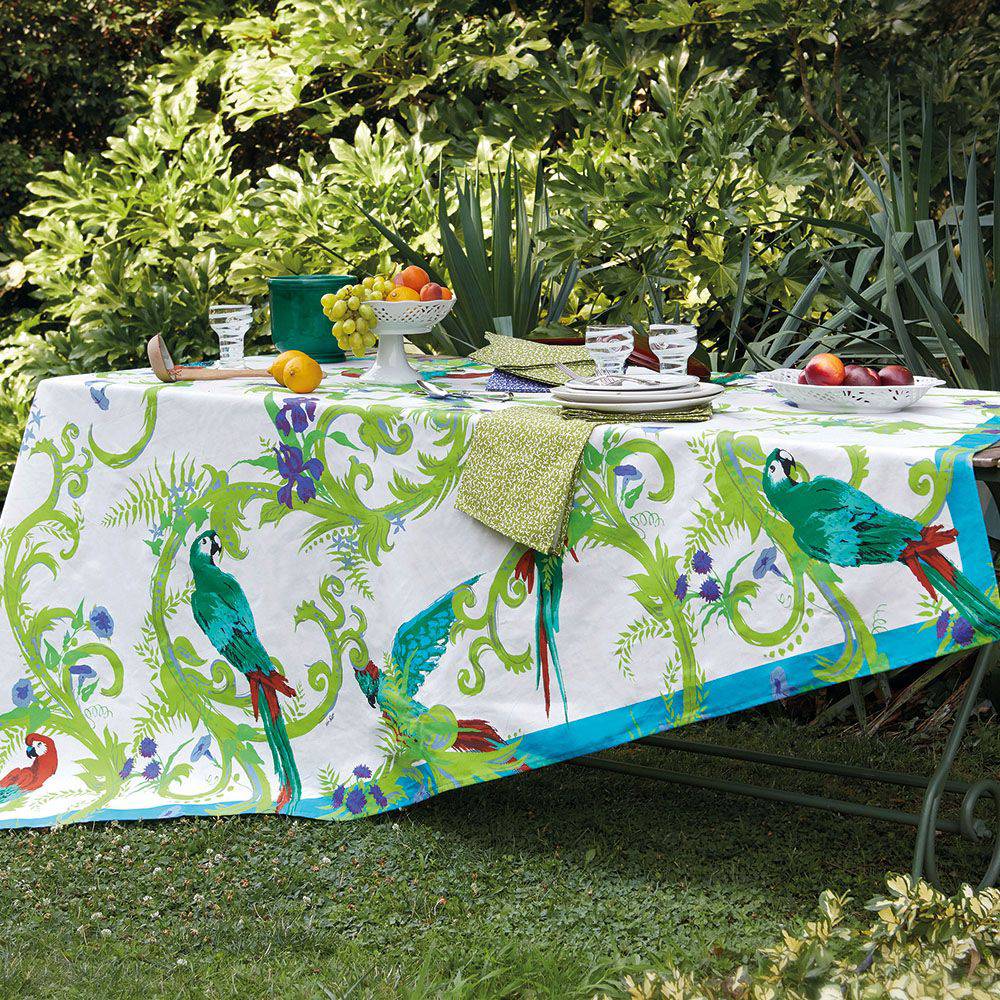 KEN SCOTT linen blend tablecloth Green exotic jungle