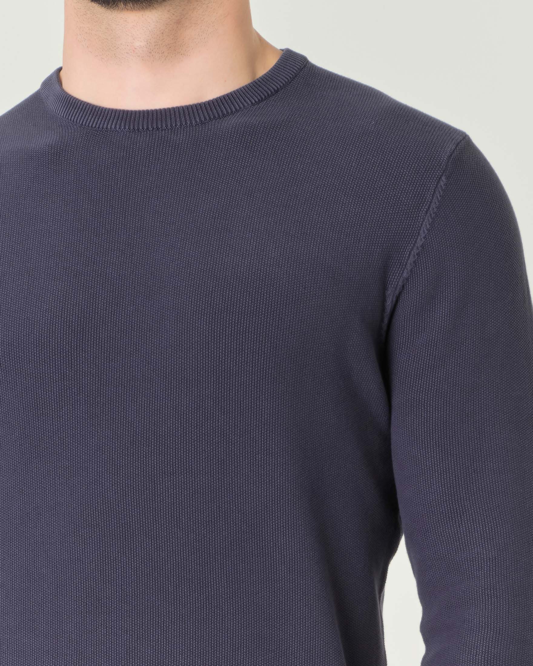 Maglia girocollo blu in puro cotone a grana di riso image