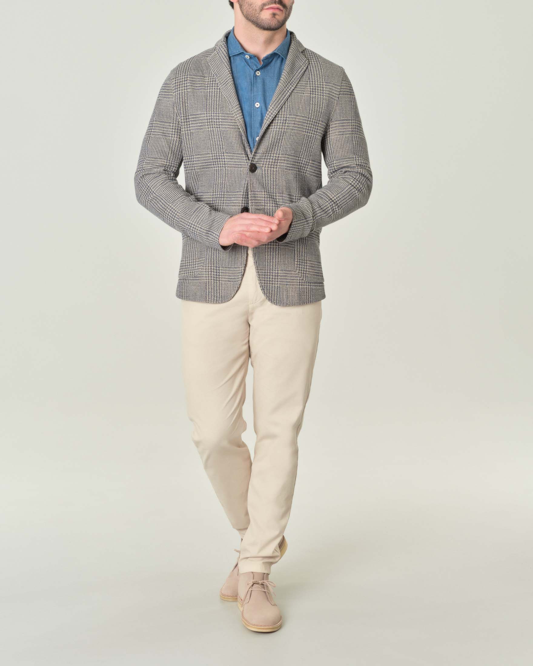Giacca maglia principe di Galles blu e beige