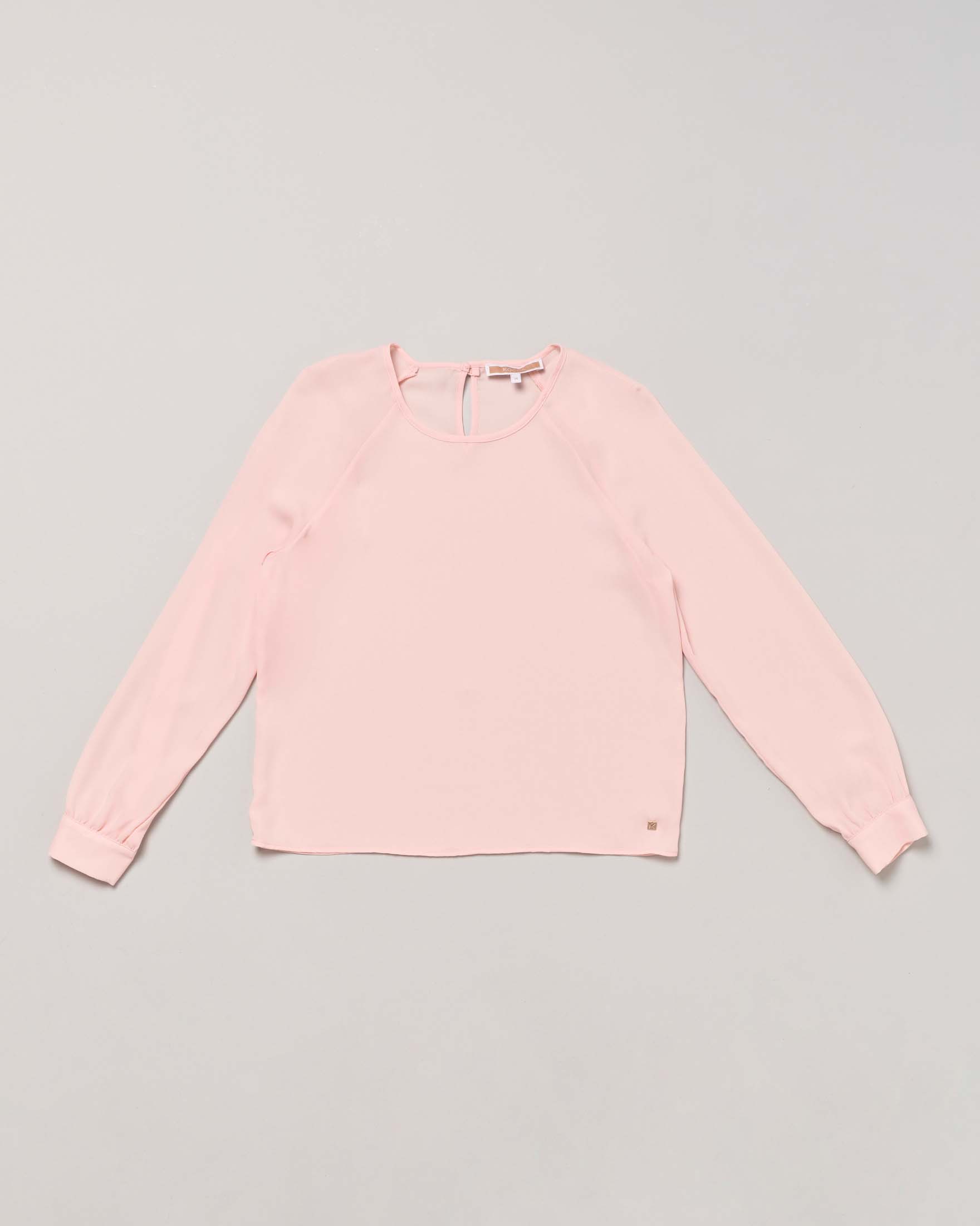 Blusa rosa a manica lunga in crêpe girocollo 10-16 anni