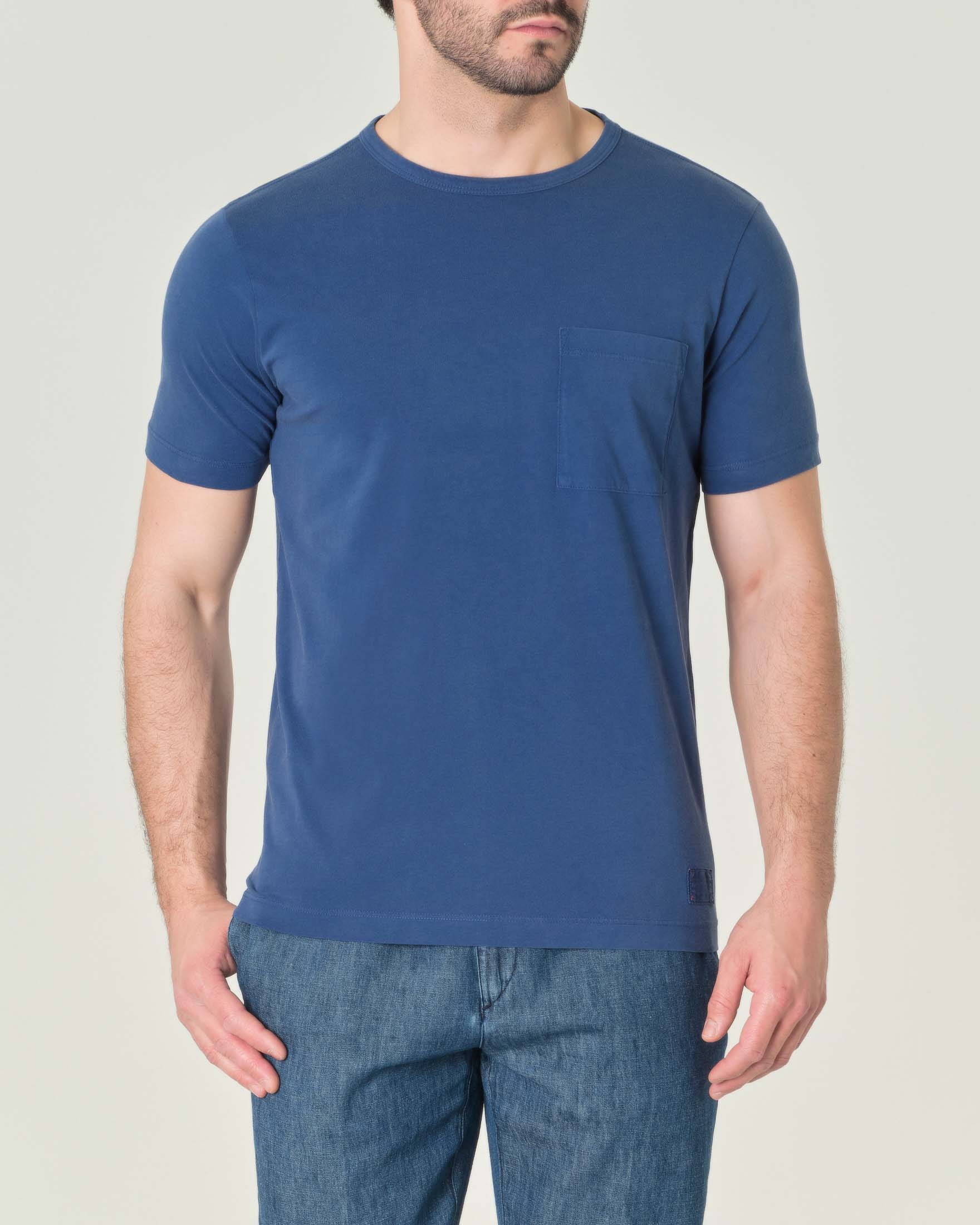 T-shirt blu indaco mezza manica in pima cotton peruviano con taschino