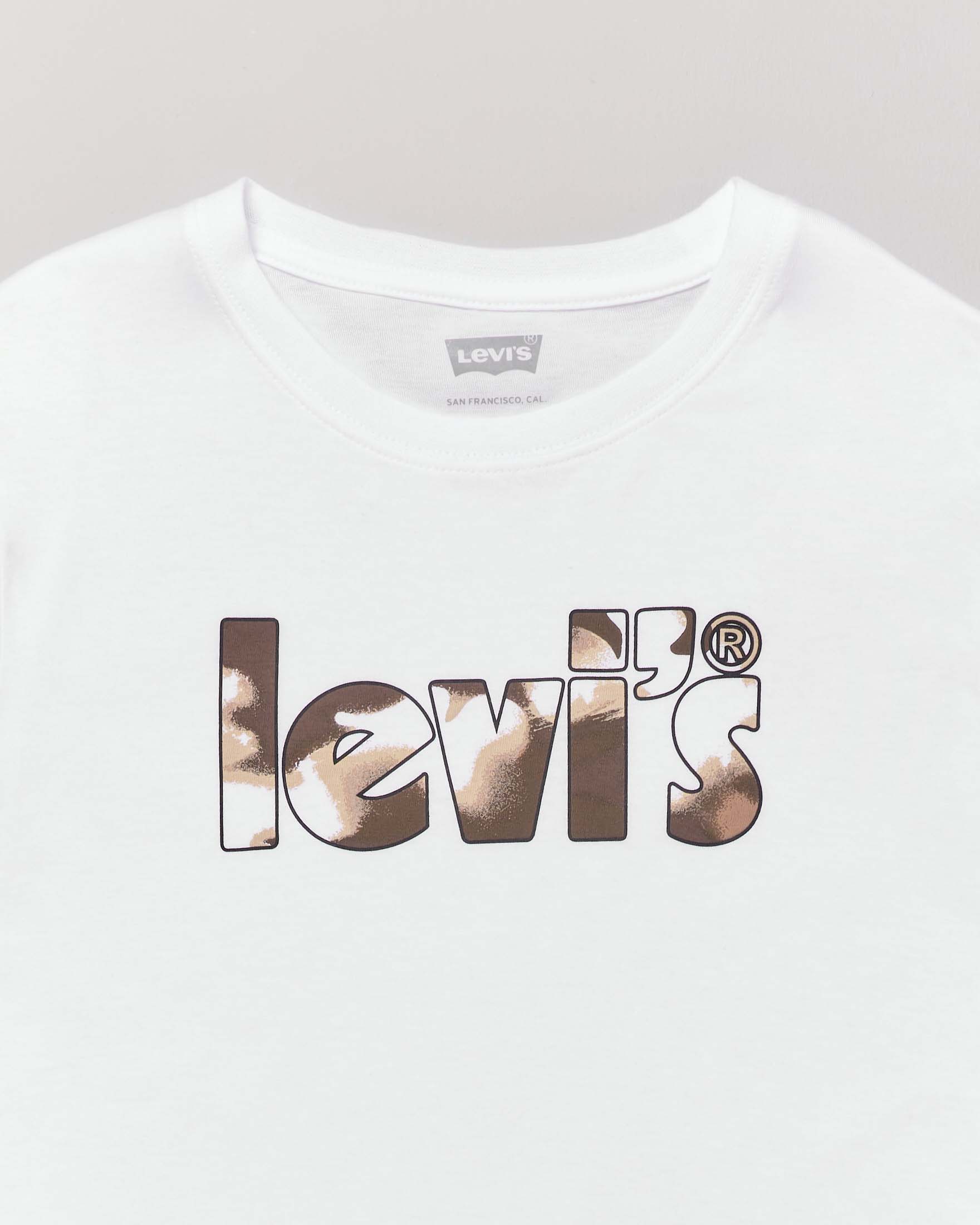 T-shirt bianca in cotone a mezza manica con stampa logo camouflage 10-16 anni image