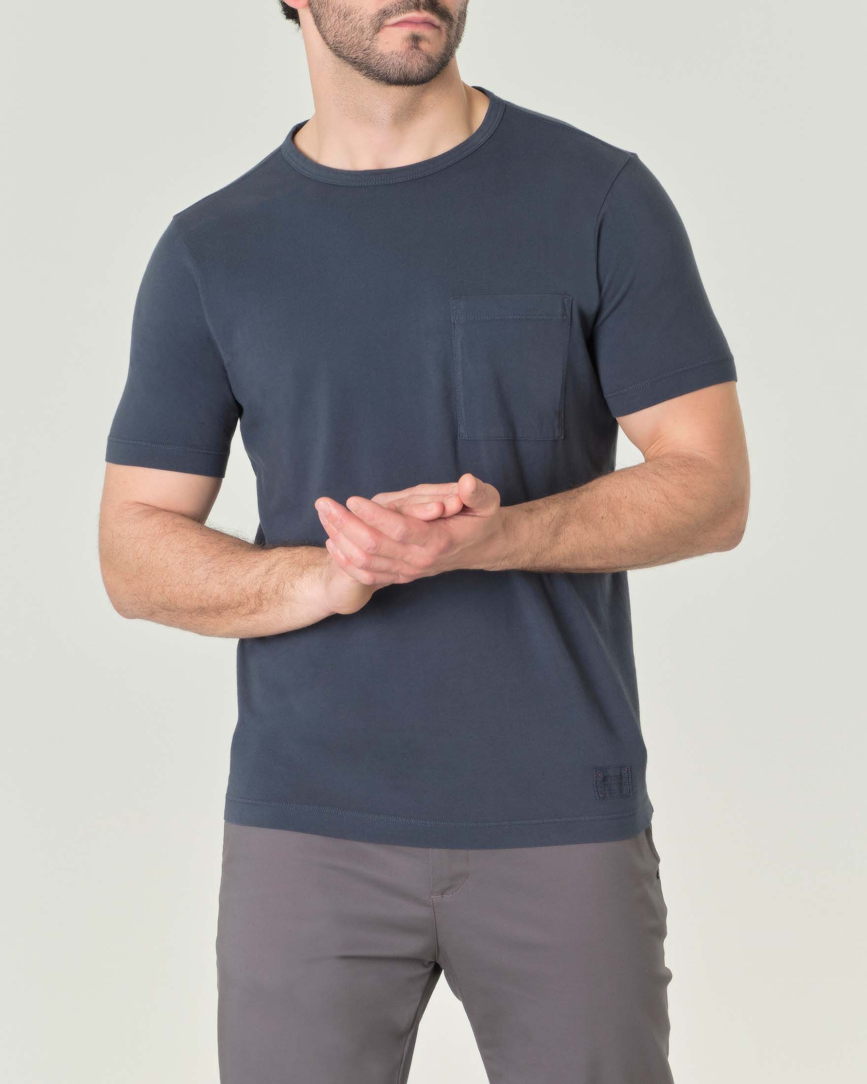 T-shirt blu mezza manica in pima cotton peruviano con taschino