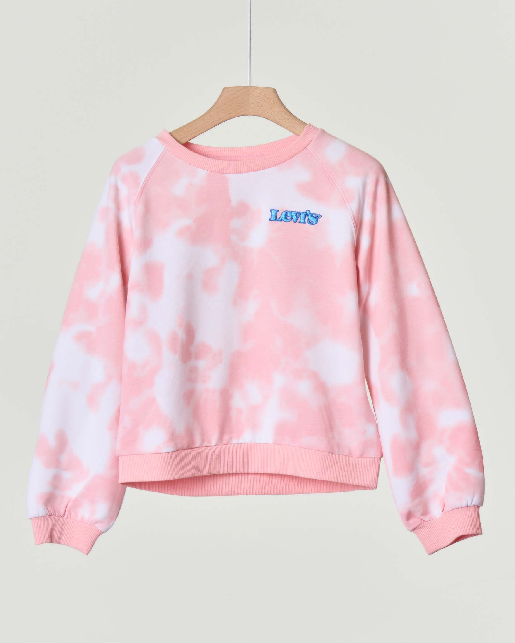 Felpa girocollo rosa e bianca tie-dye con logo ricamato 3-8 anni