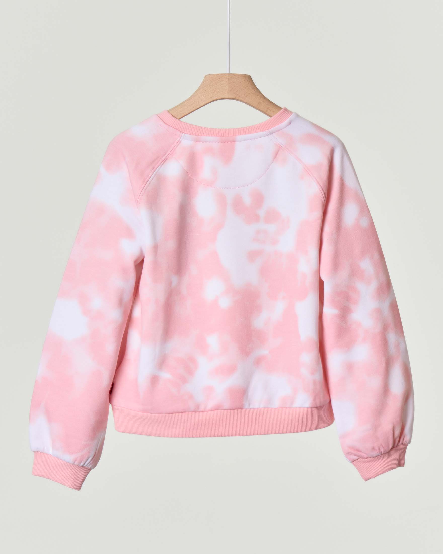 Felpa girocollo rosa e bianca tie-dye con logo ricamato 3-8 anni