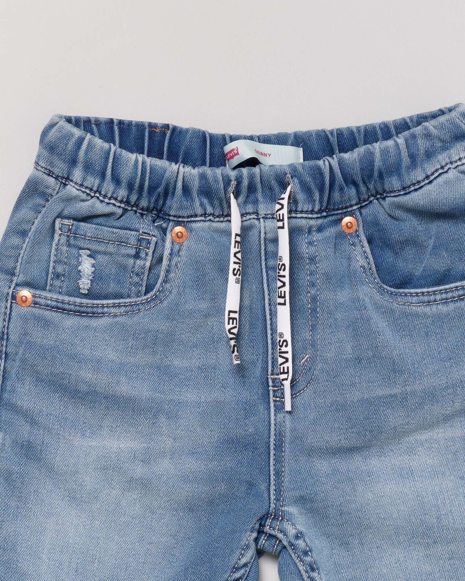 Bermuda in denim di cotone lavaggio medio stone washed con coulisse in vita  image