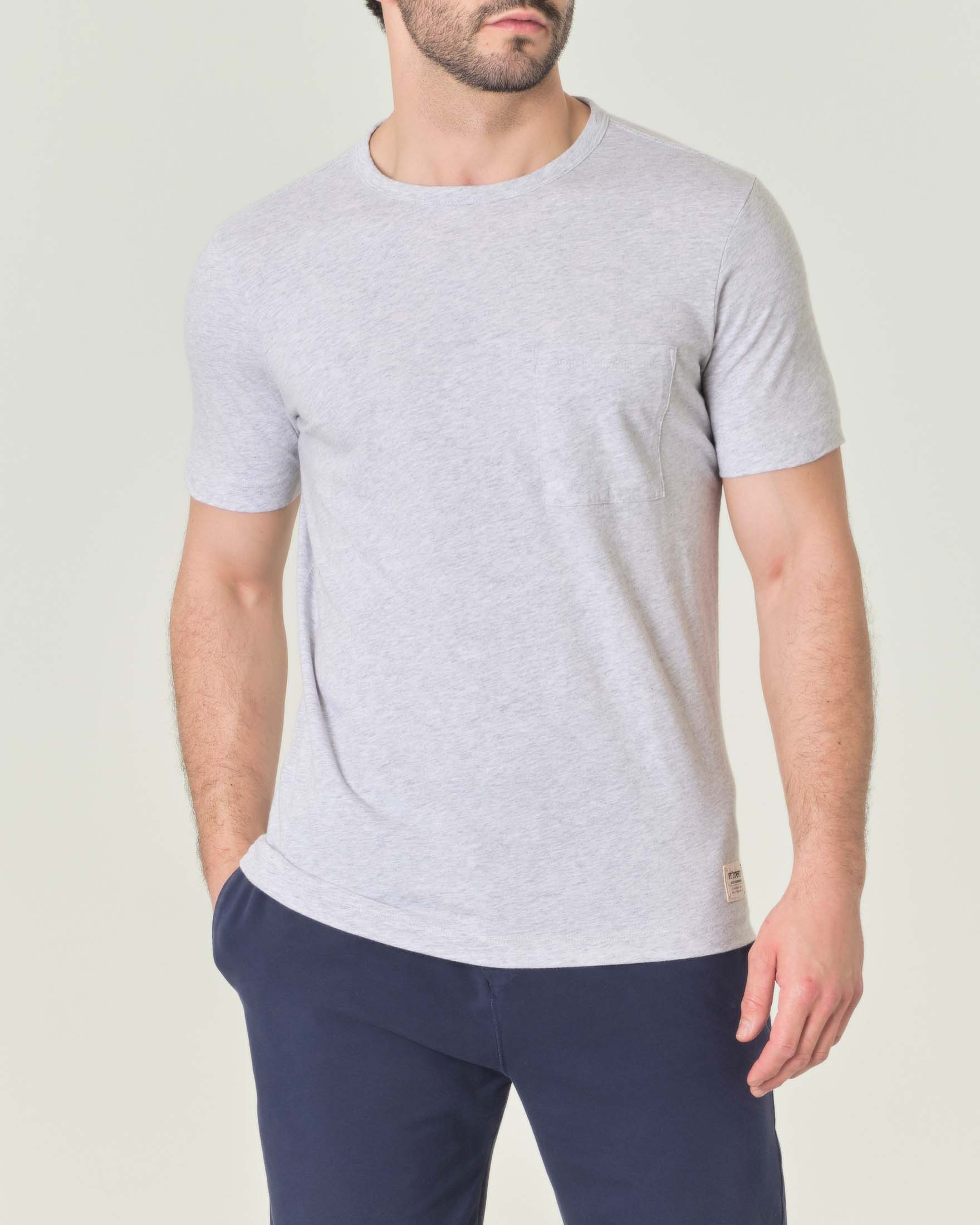 My Stuff — T-shirt grigio melange mezza manica in pima cotton peruviano con taschino