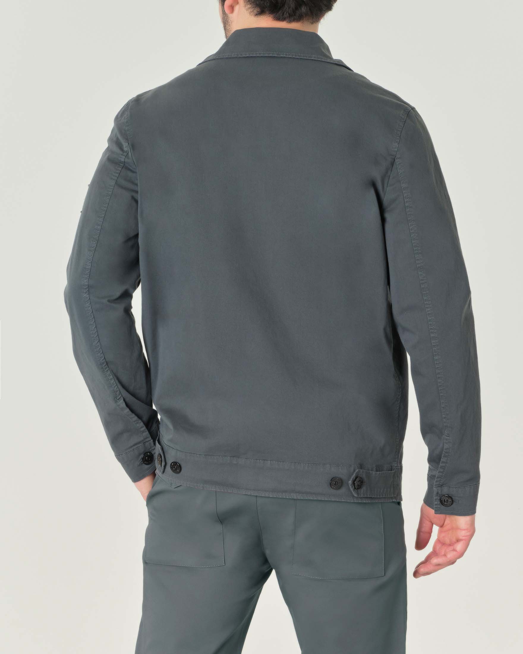 Giubbino piombo in cotone stretch con maxi tasche e collo a camicia