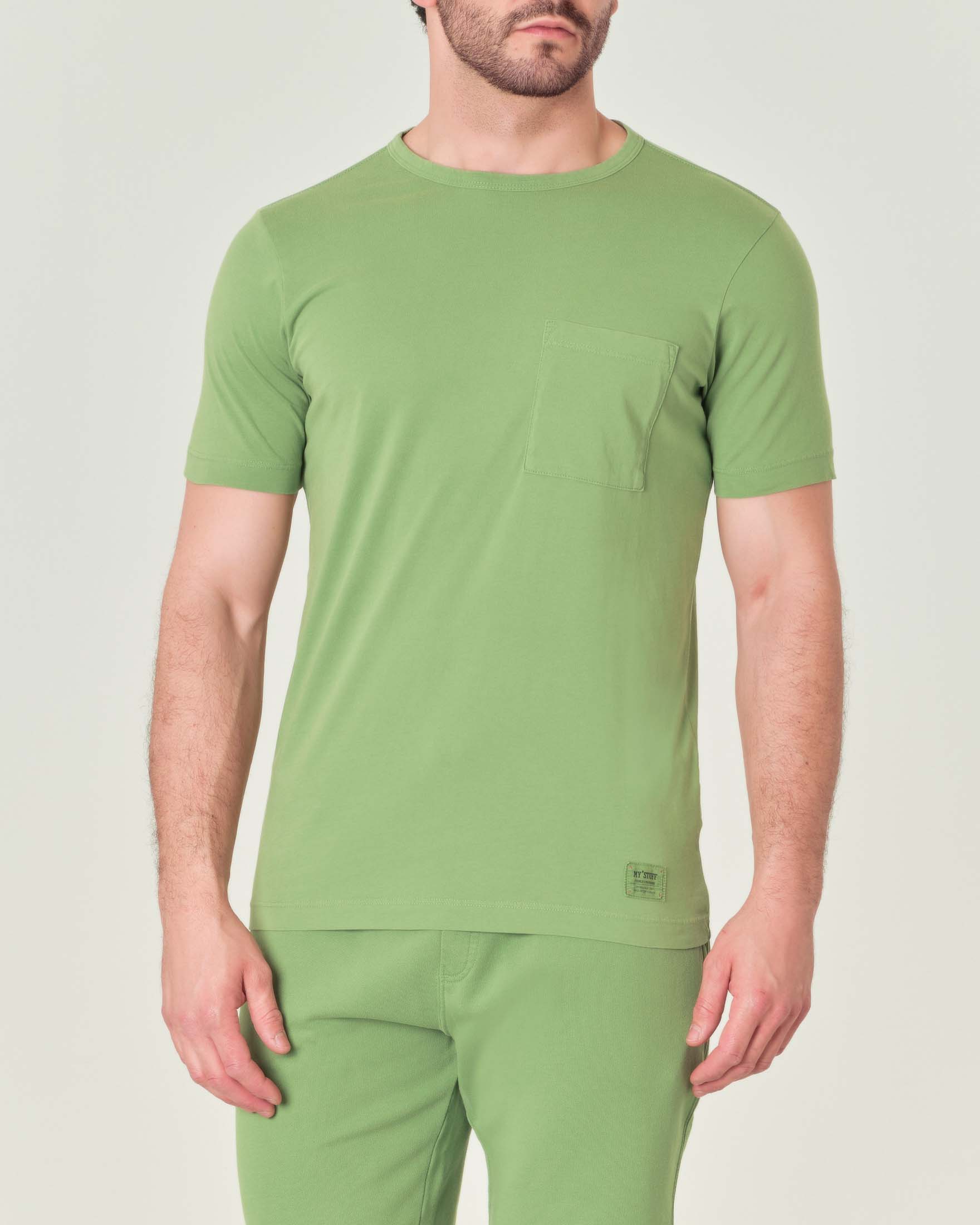 T-shirt verde mezza manica in pima cotton peruviano con taschino