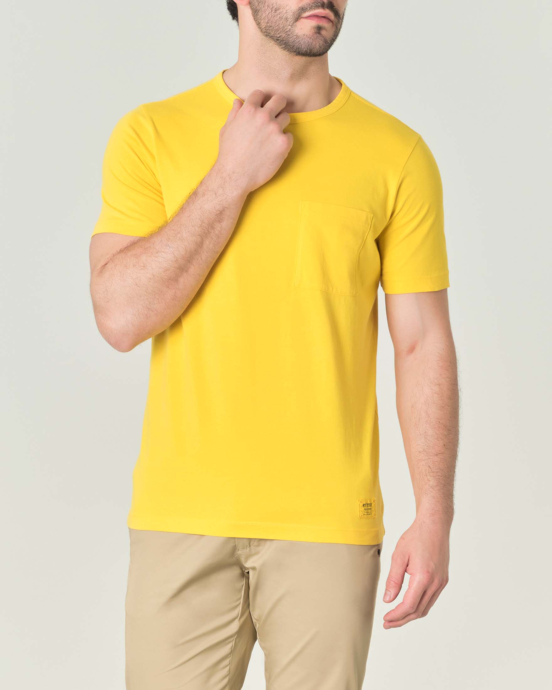 T-shirt gialla mezza manica in pima cotton peruviano con taschino