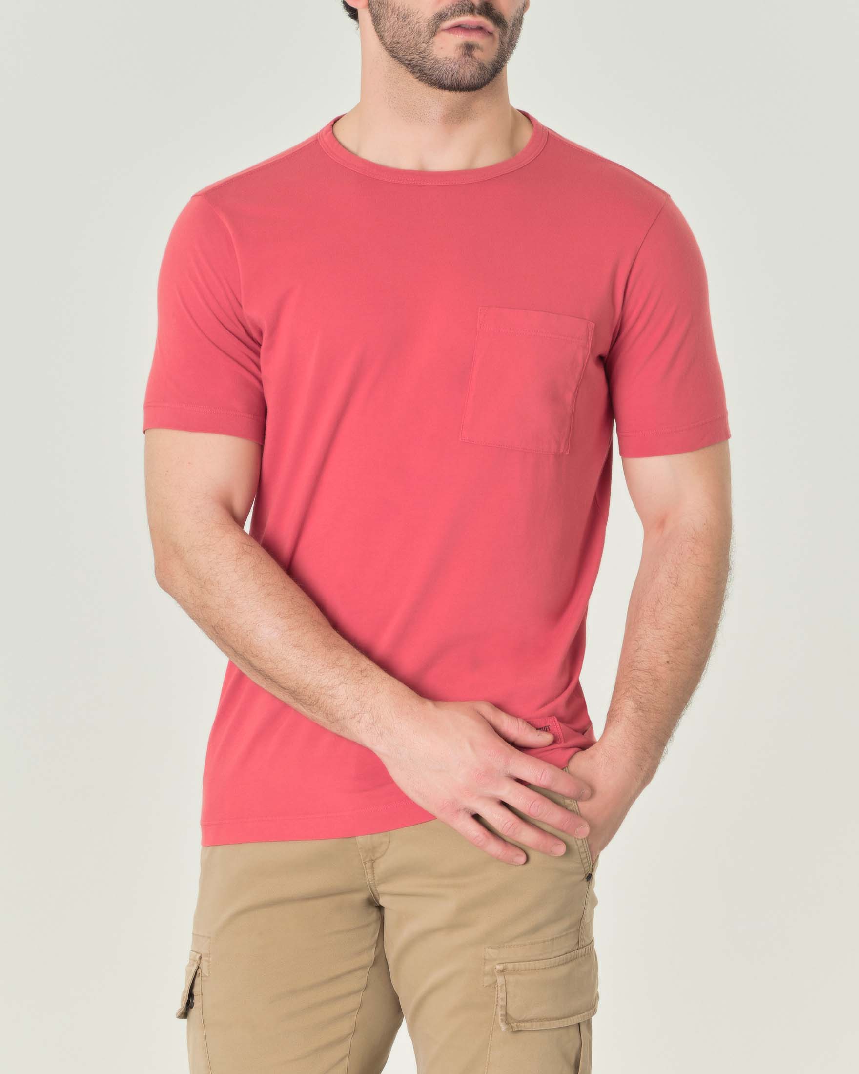 My Stuff — T-shirt fucsia mezza manica in pima cotton peruviano con taschino