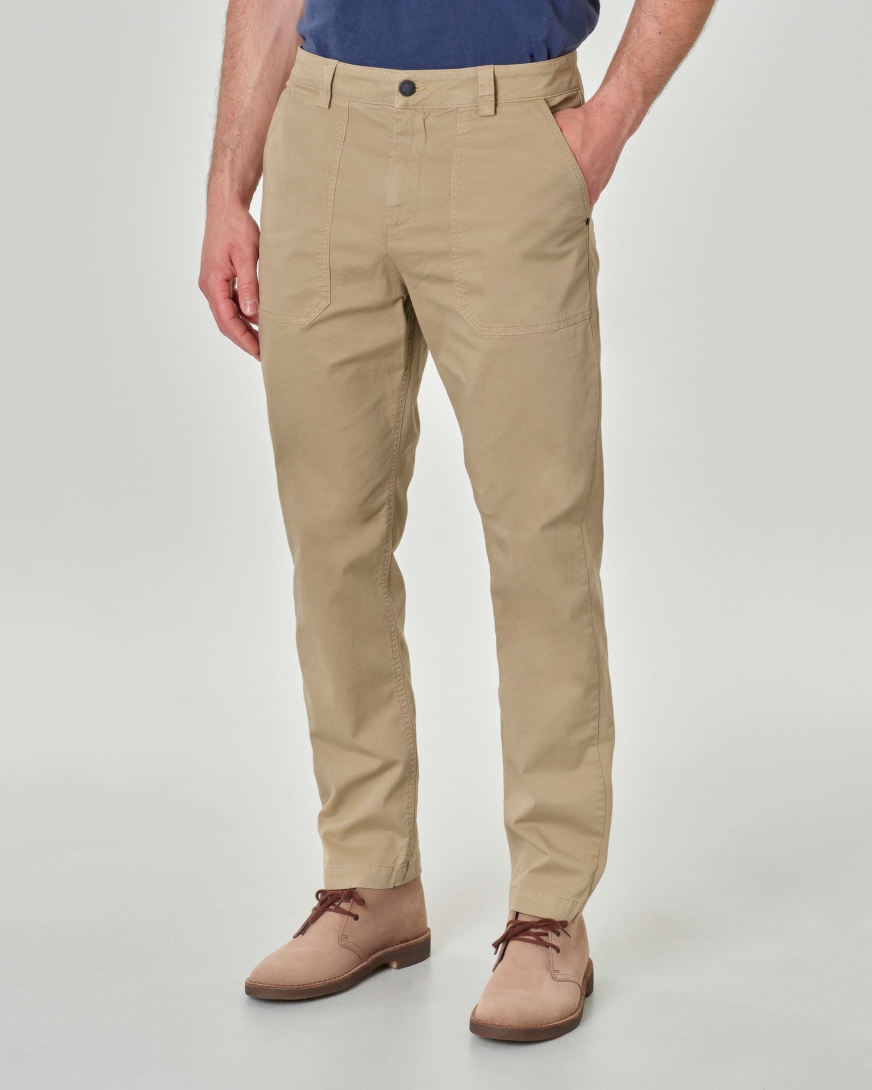 Pantalone fatigue beige in cotone stretch