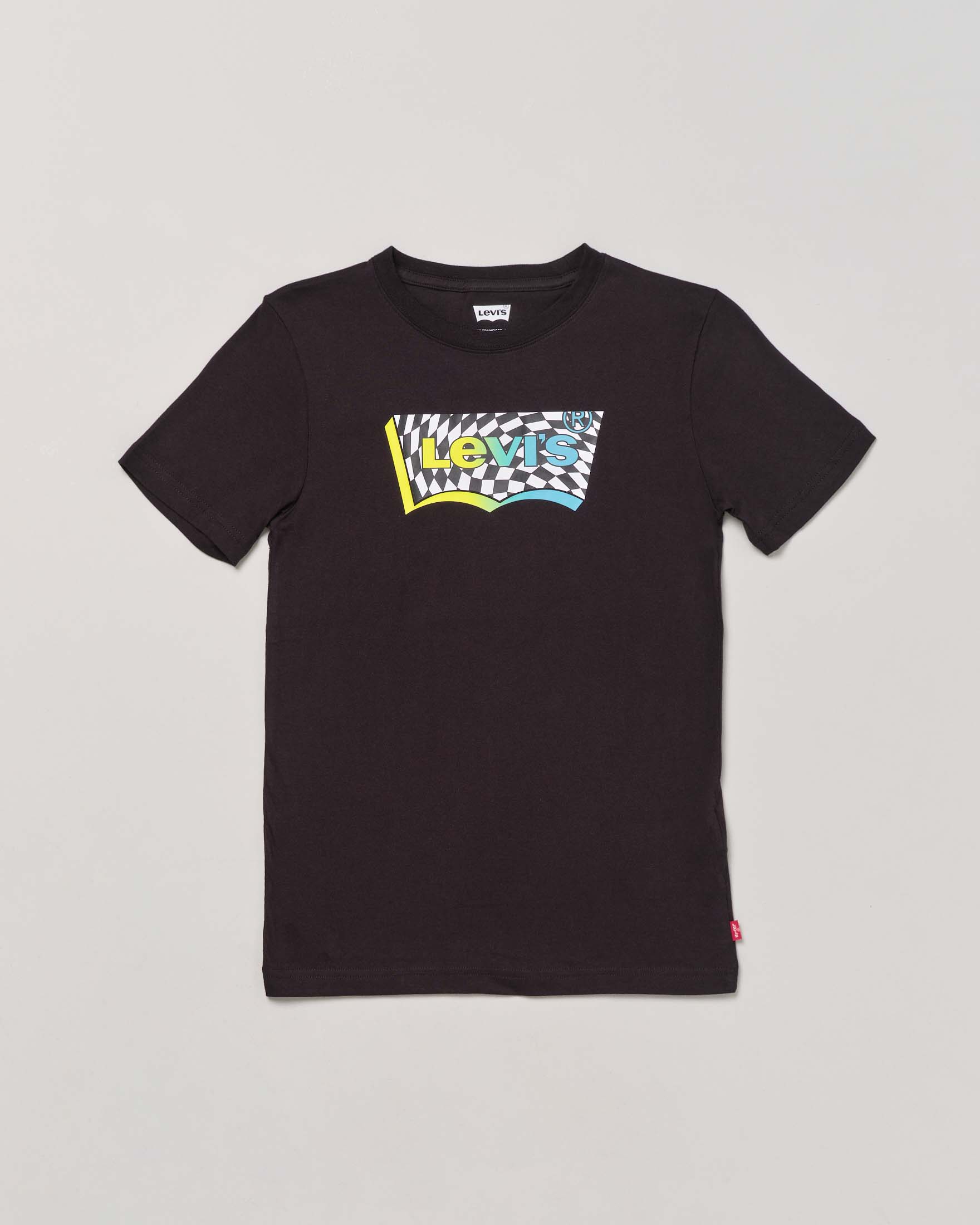 T-shirt nera in cotone a mezza manica con stampa logo batwing 3D in grafica racing 10-16 anni
