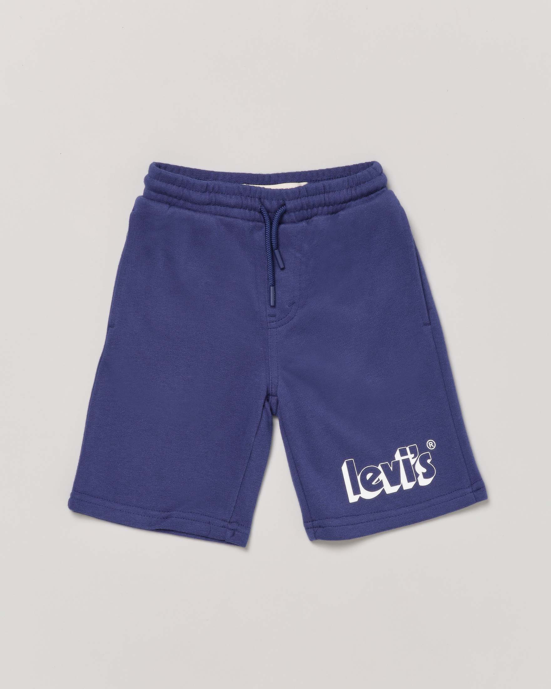 Bermuda blu in felpa con coulisse in vita e logo bianco sul fondo 4-8 anni