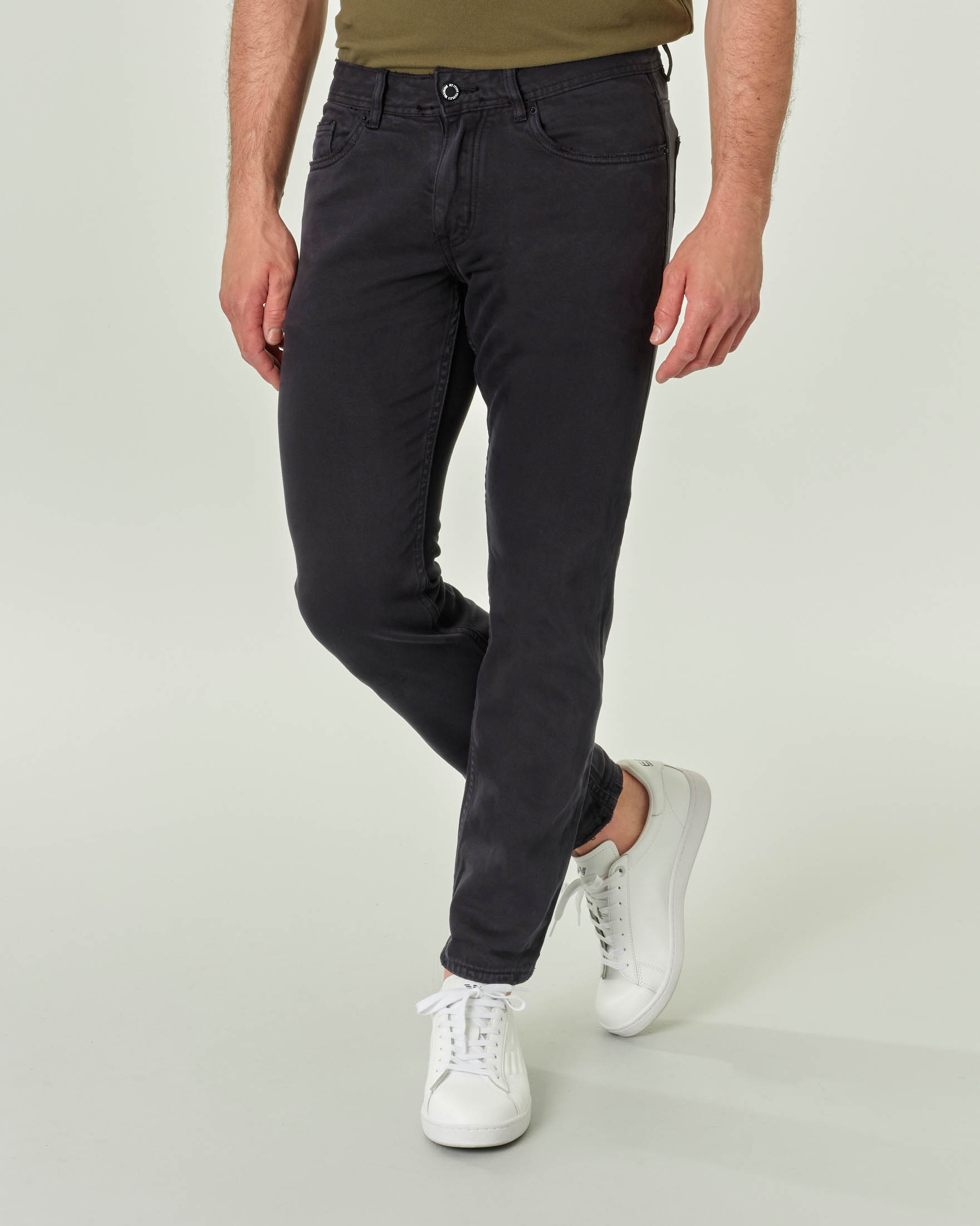 Pantalone cinque tasche blu in bull di cotone