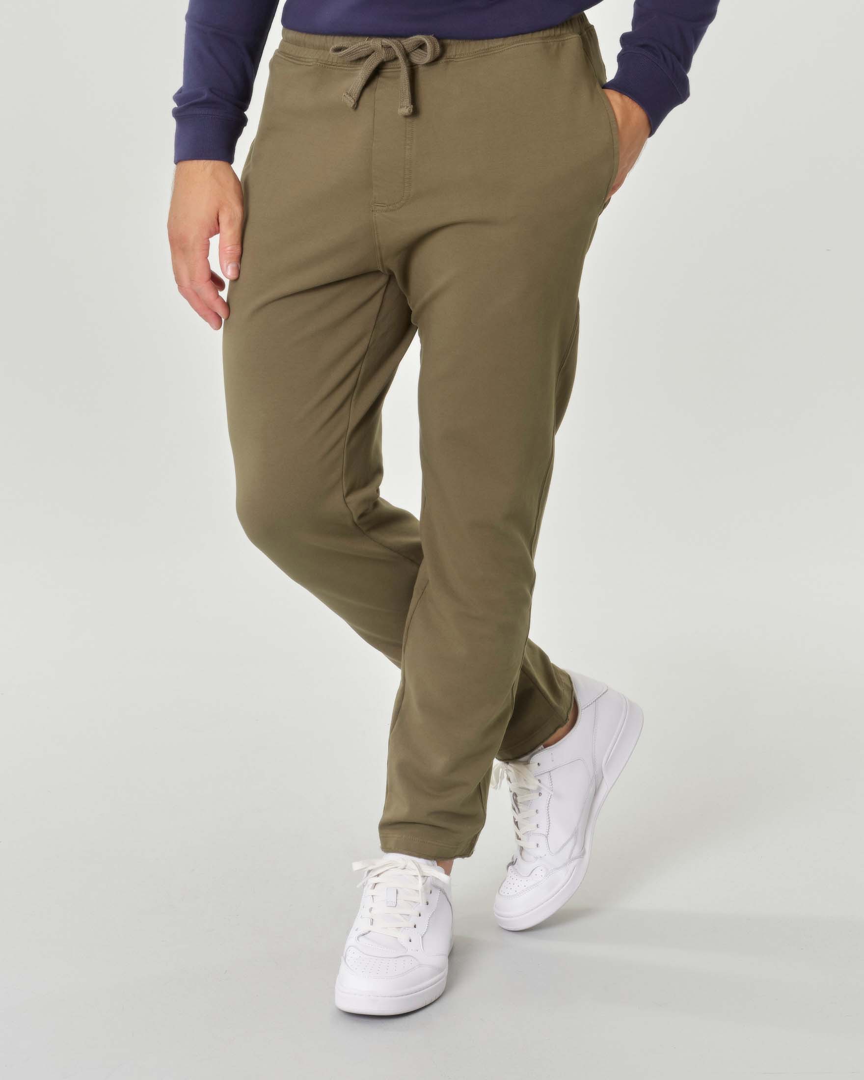 Pantalone verde militare in felpa di cotone stretch