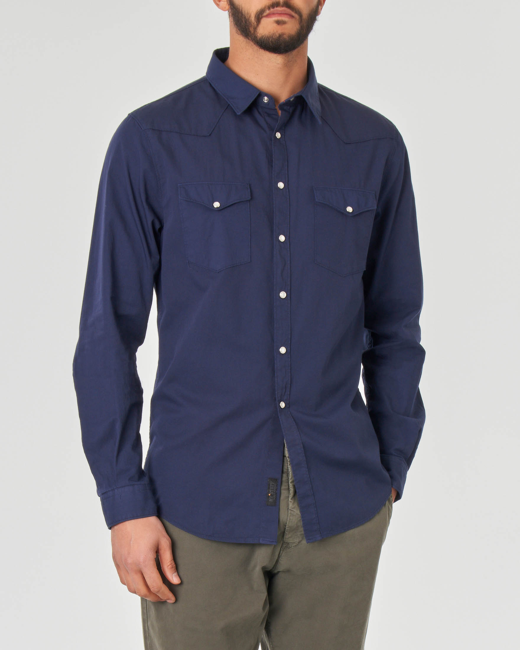 Camicia blu western in puro cotone