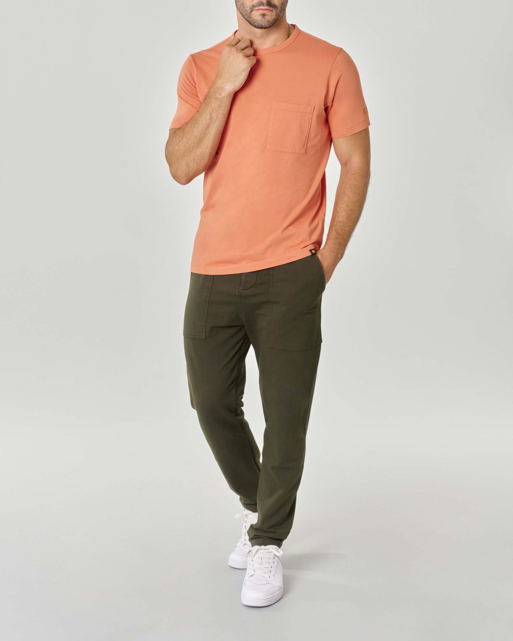 T-shirt arancio mezza manica in pima cotton con taschino