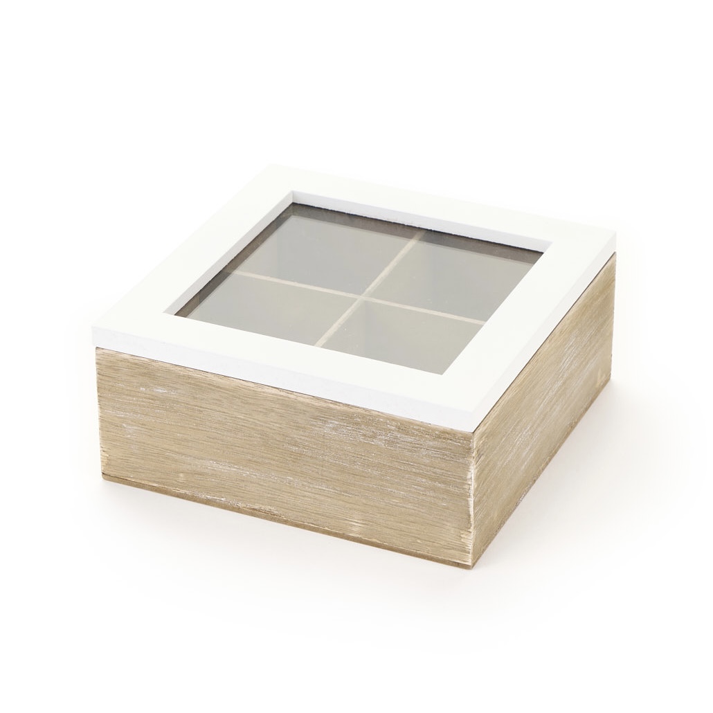 Scatola in Legno 4 Posti con Coperchio 16x16x7h Nuvole di Stoffa