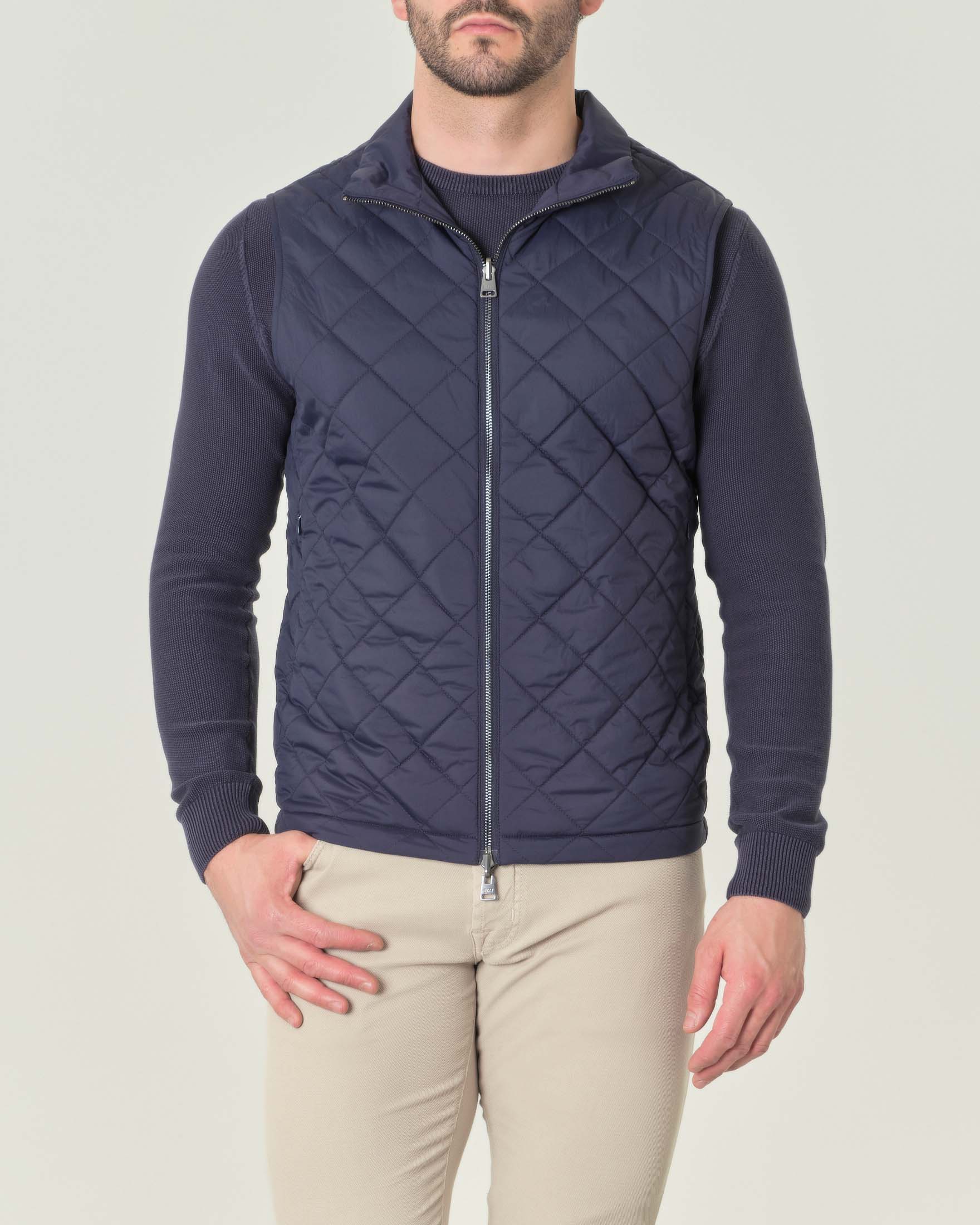 Gilet Billy blu in nylon liscio reversibile in trapuntatura a rombi image