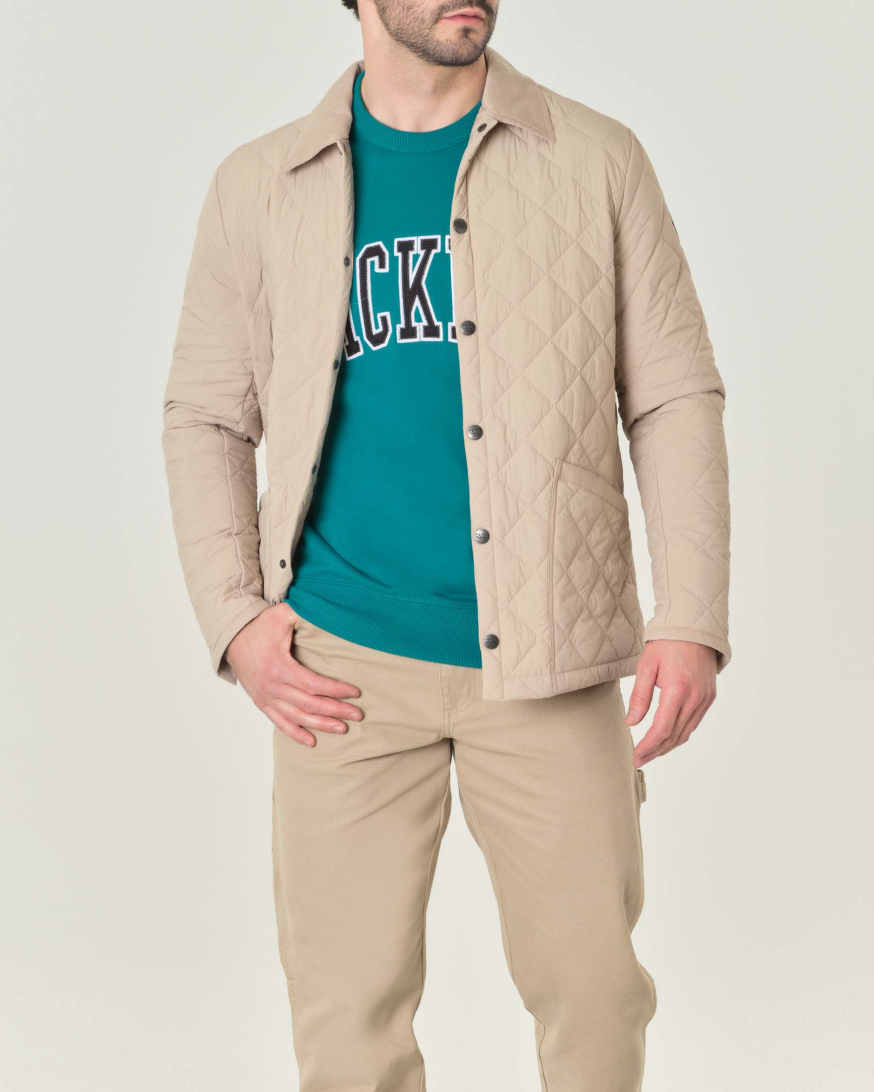 Giacca camicia Oscar beige in nylon con trapuntatura a rombi