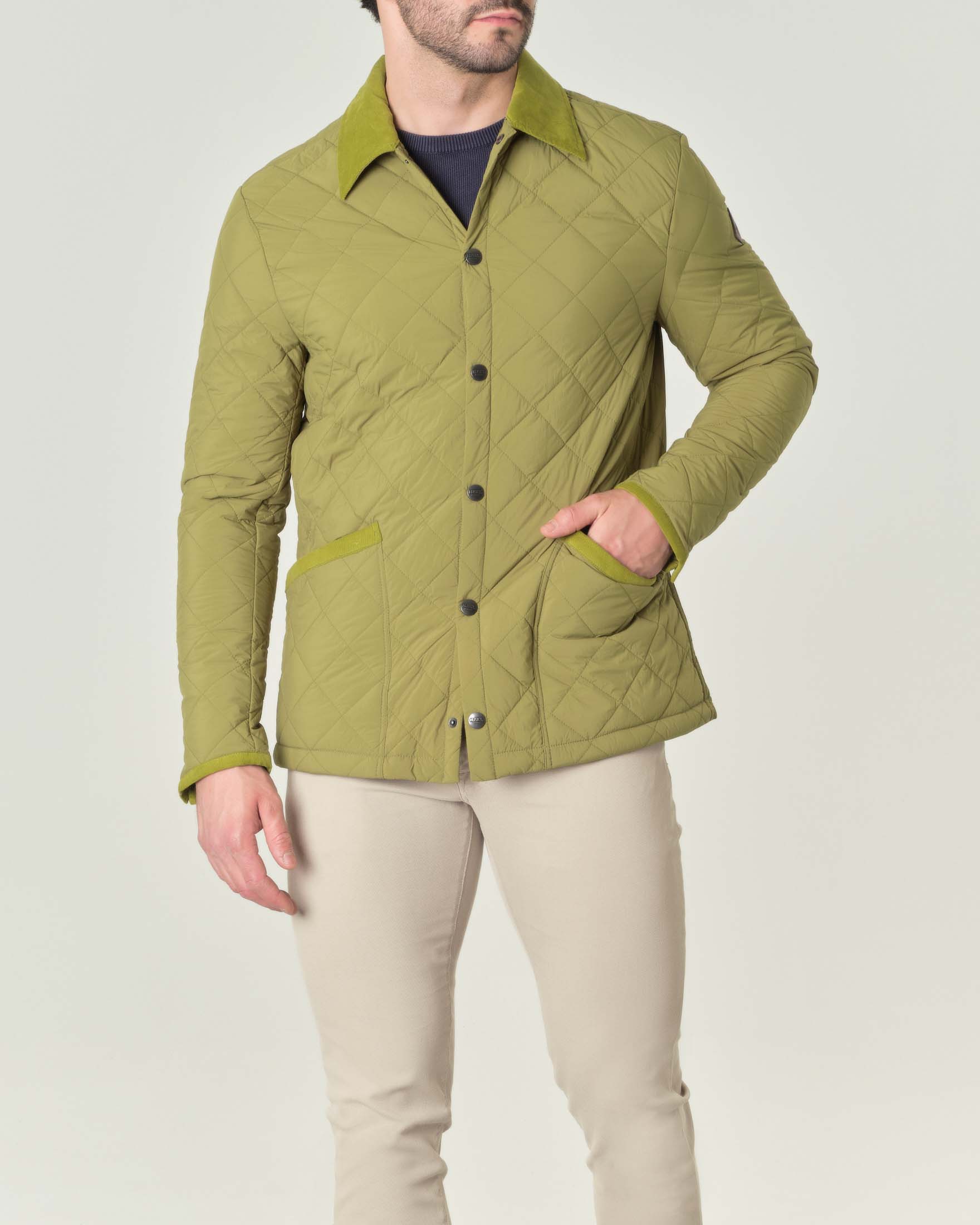 Giacca camicia Oscar verde in nylon con trapuntatura a rombi