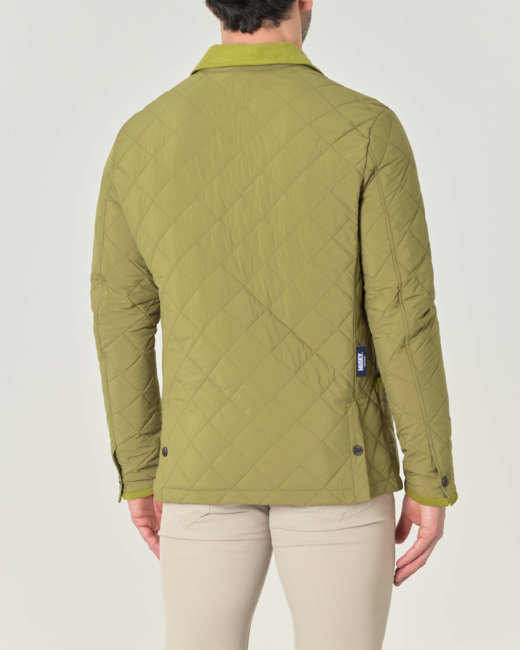 Giacca camicia Oscar verde in nylon con trapuntatura a rombi