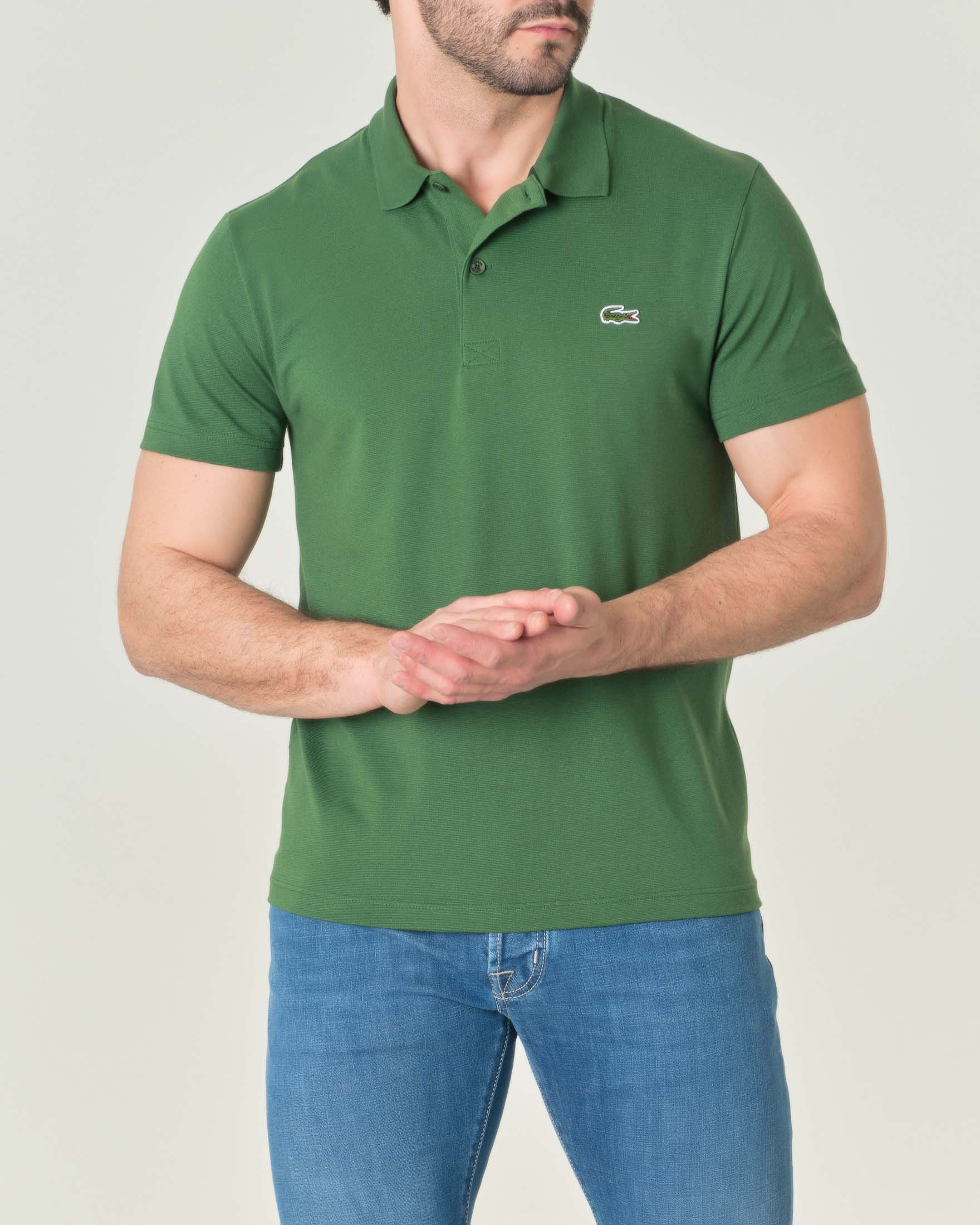 Polo mezza manica verde in cotone organico stretch punto wafer