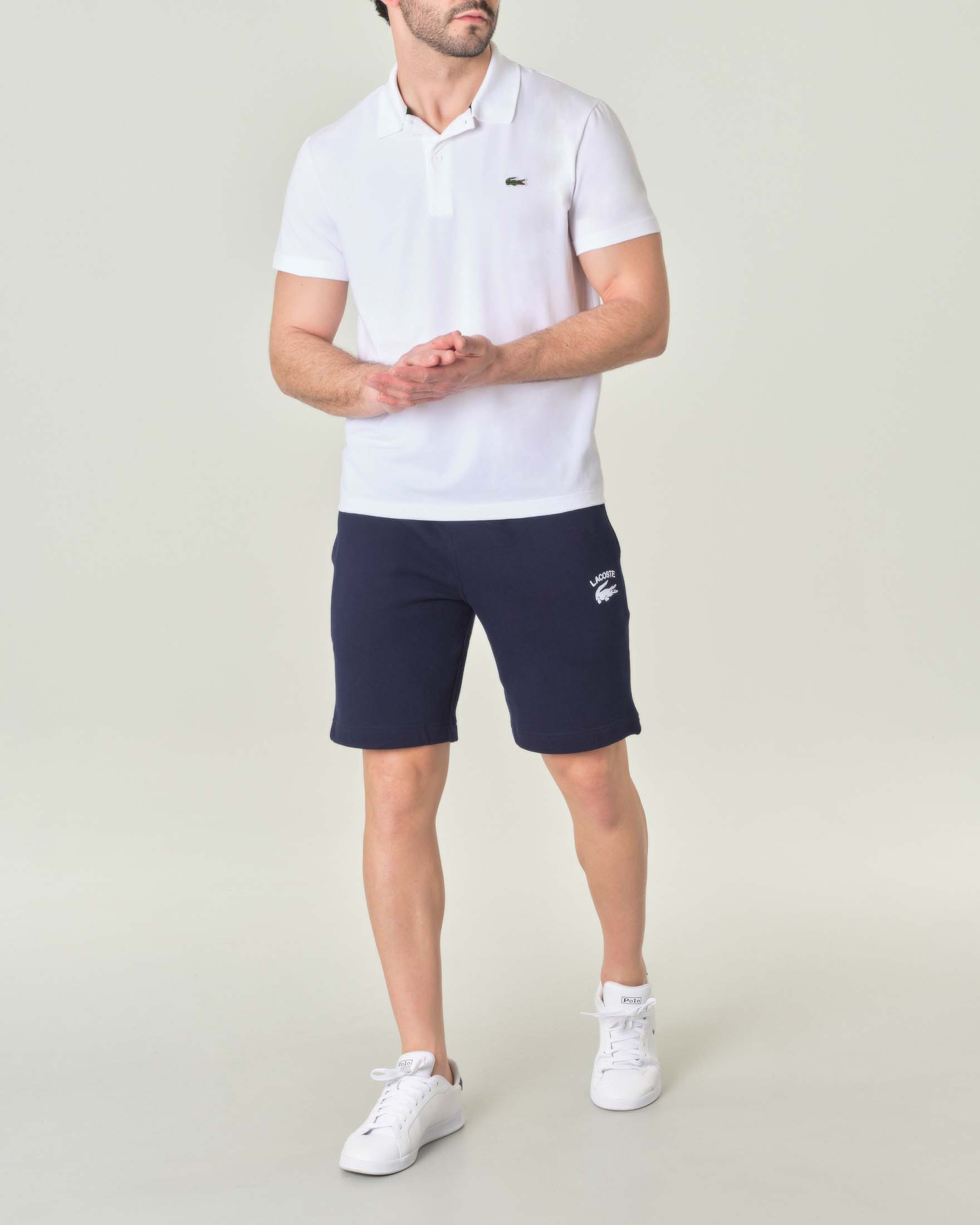 Polo mezza manica bianca in cotone organico stretch punto wafer