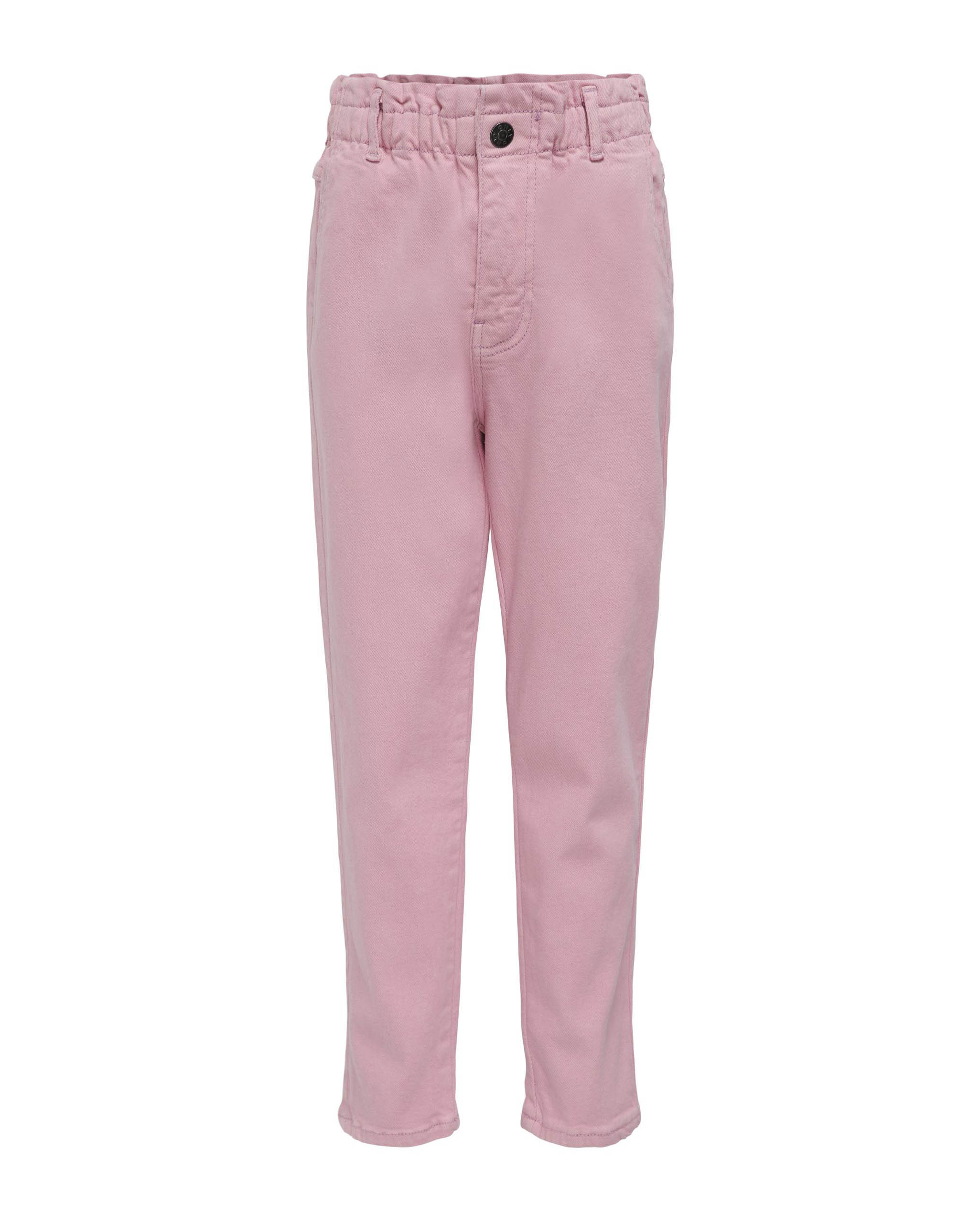 Pantaloni rosa in bull di cotone carrot fit con elastico inserito in vita  10-14 anni