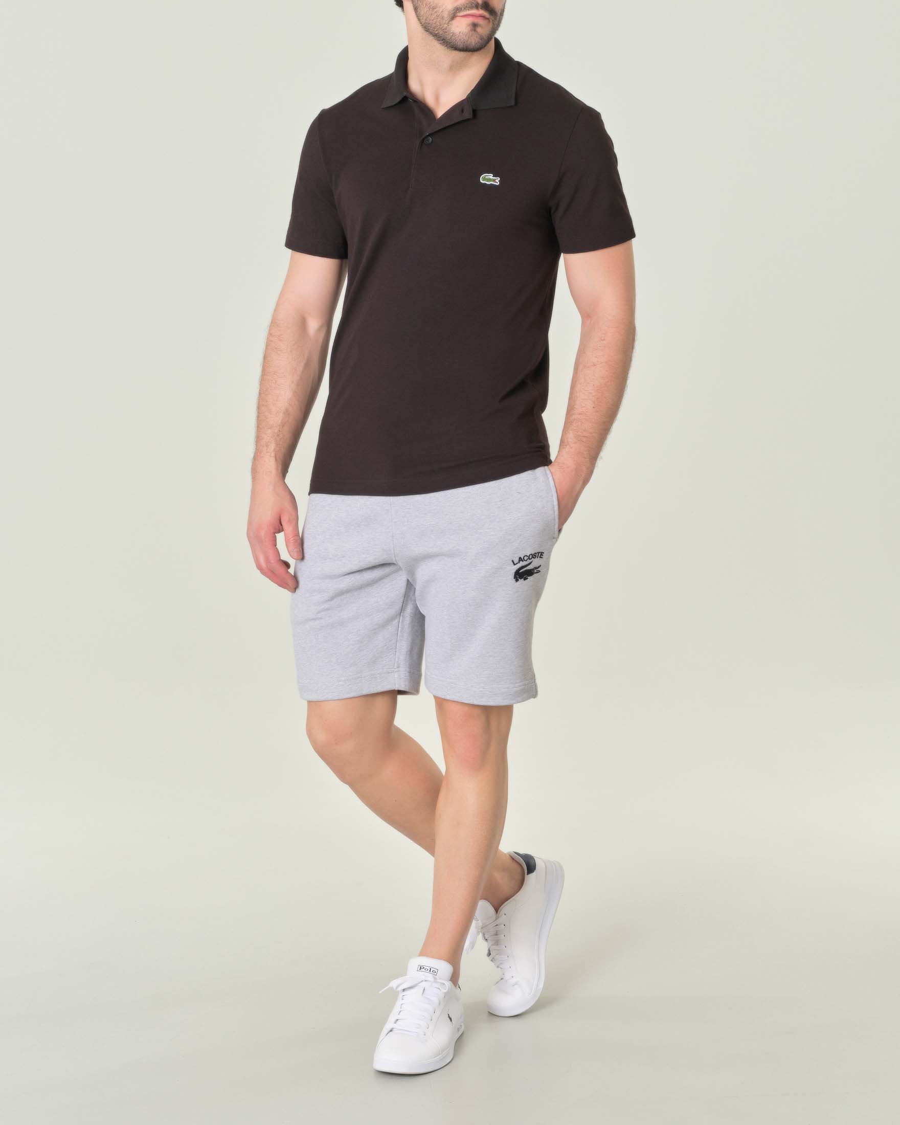 Lacoste — Polo mezza manica nera in cotone organico stretch punto wafer