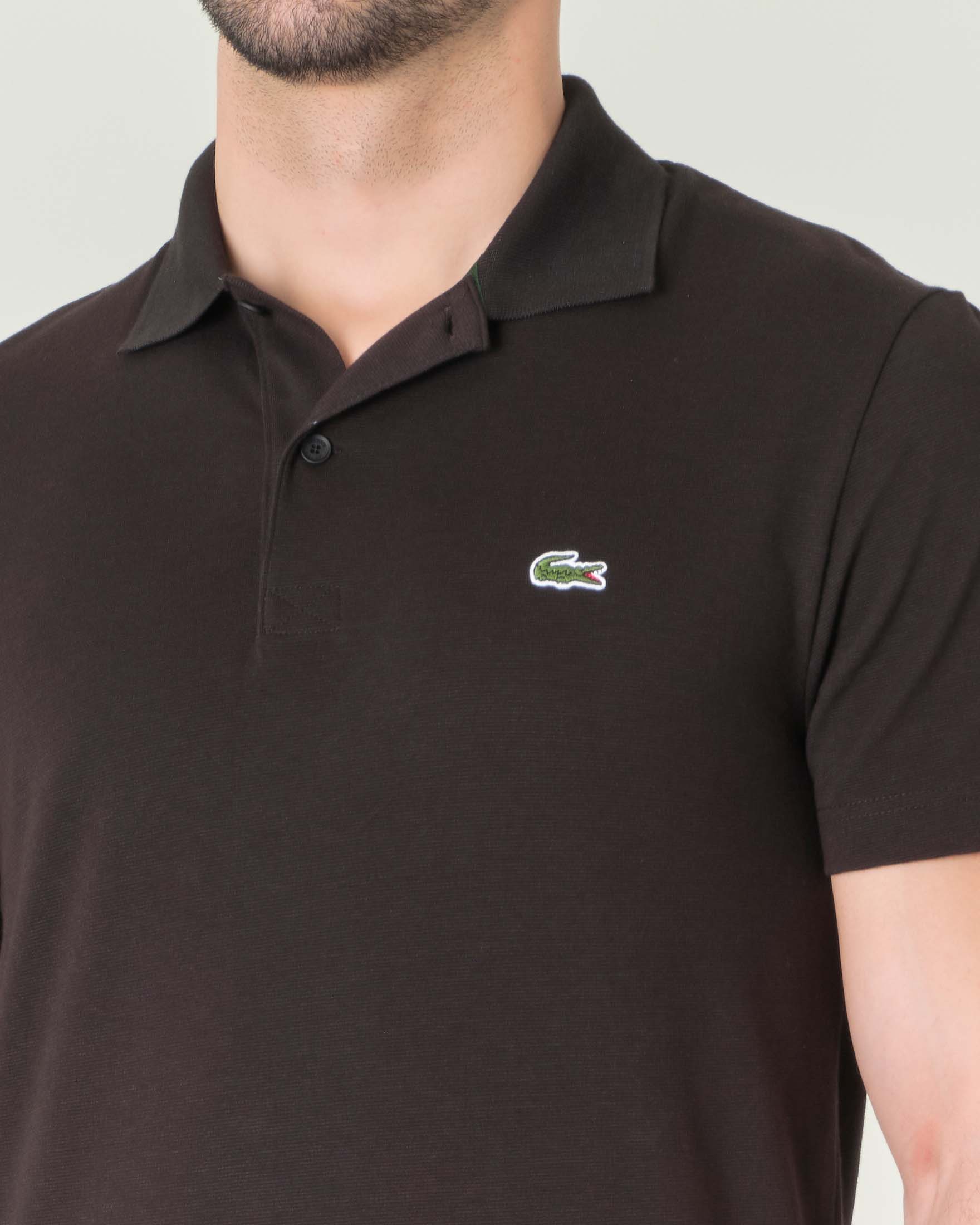 Polo mezza manica nera in cotone organico stretch punto wafer image