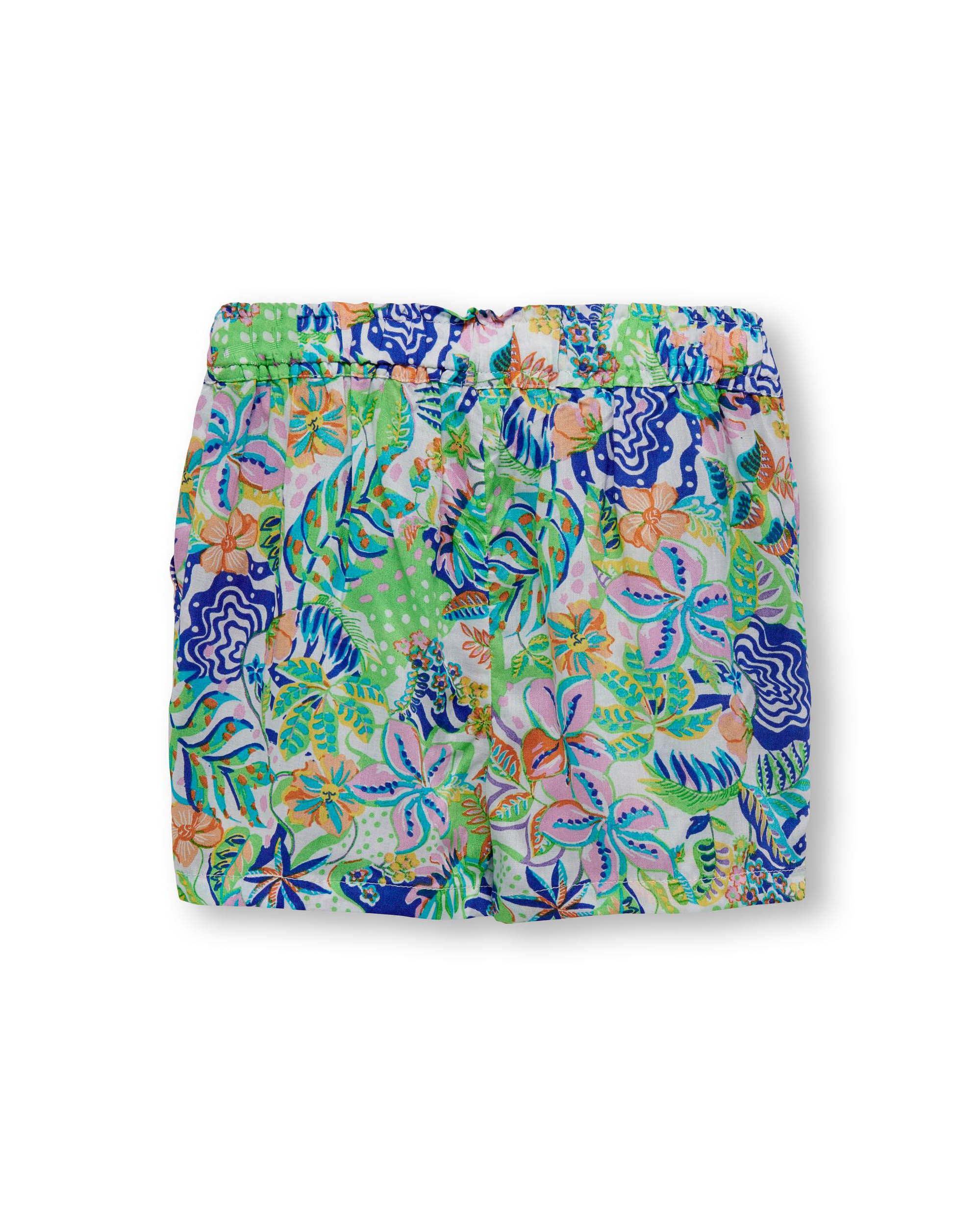 Short multicolor a fantasia tropicale in viscosa con coulisse in vita 2-7 anni image