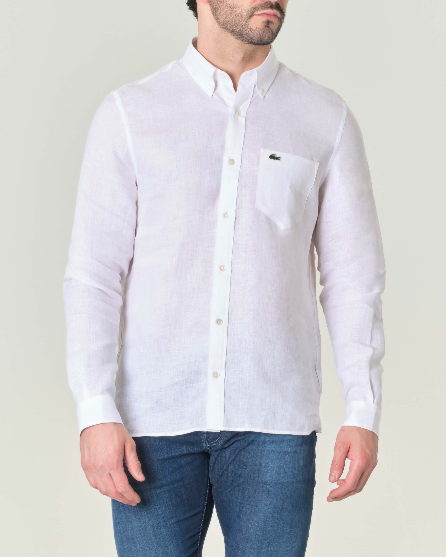 Camicia bianca button down in puro lino con taschino