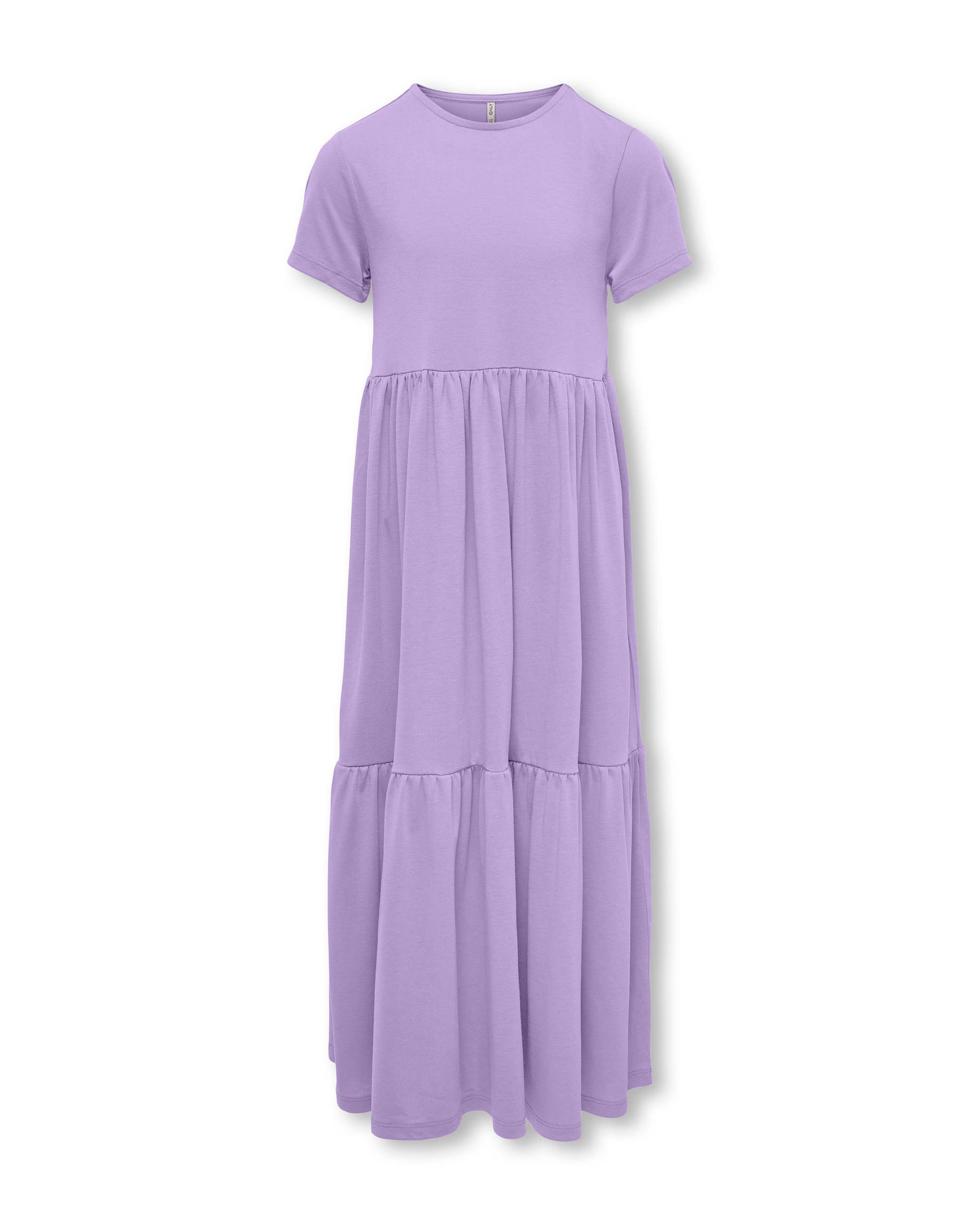 Abito lungo lilla a mezze maniche in jersey con gonna a balze arricciate 8-14 anni