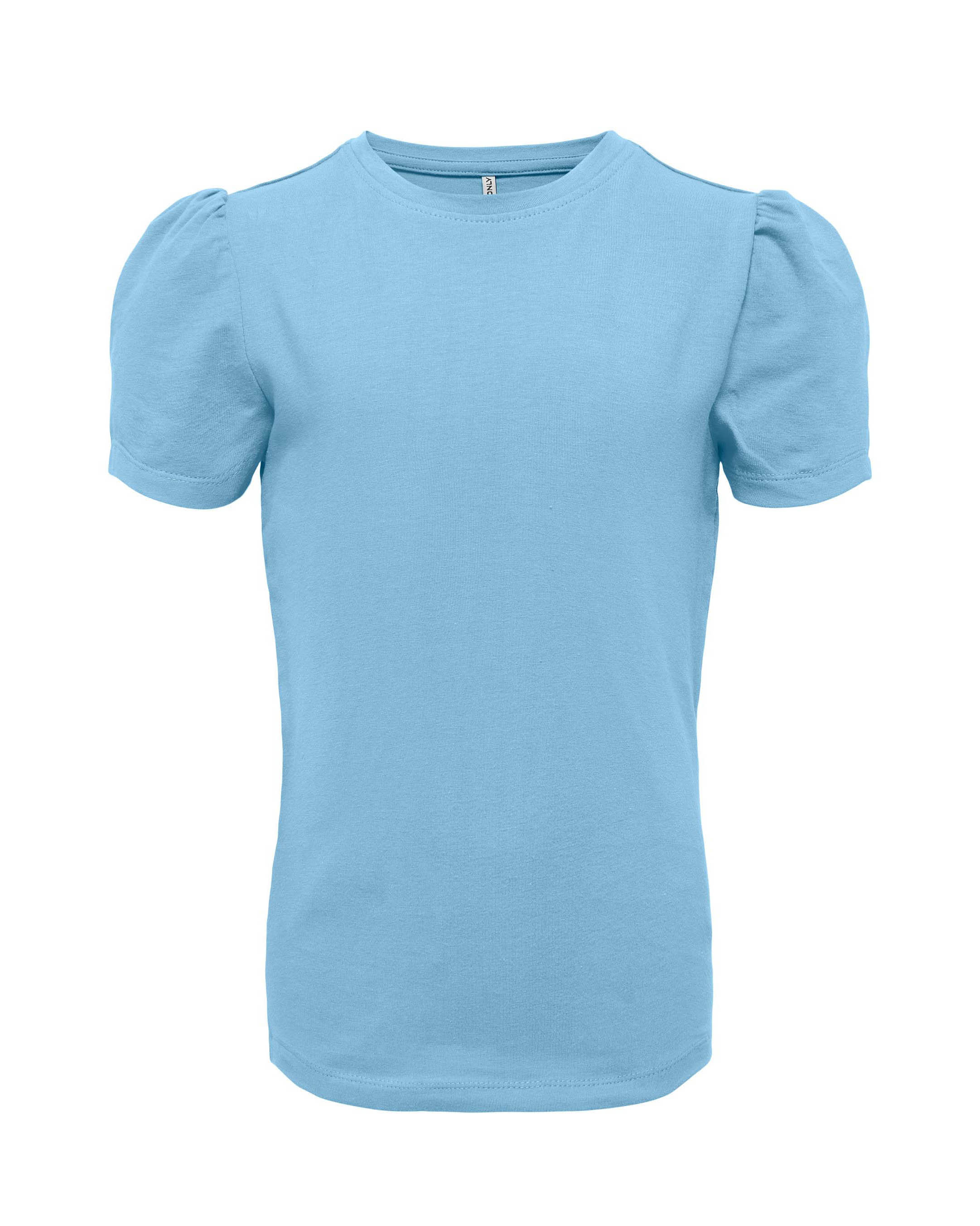 T-shirt azzurra in cotone stretch con maniche corte a sbuffo 8-14 anni