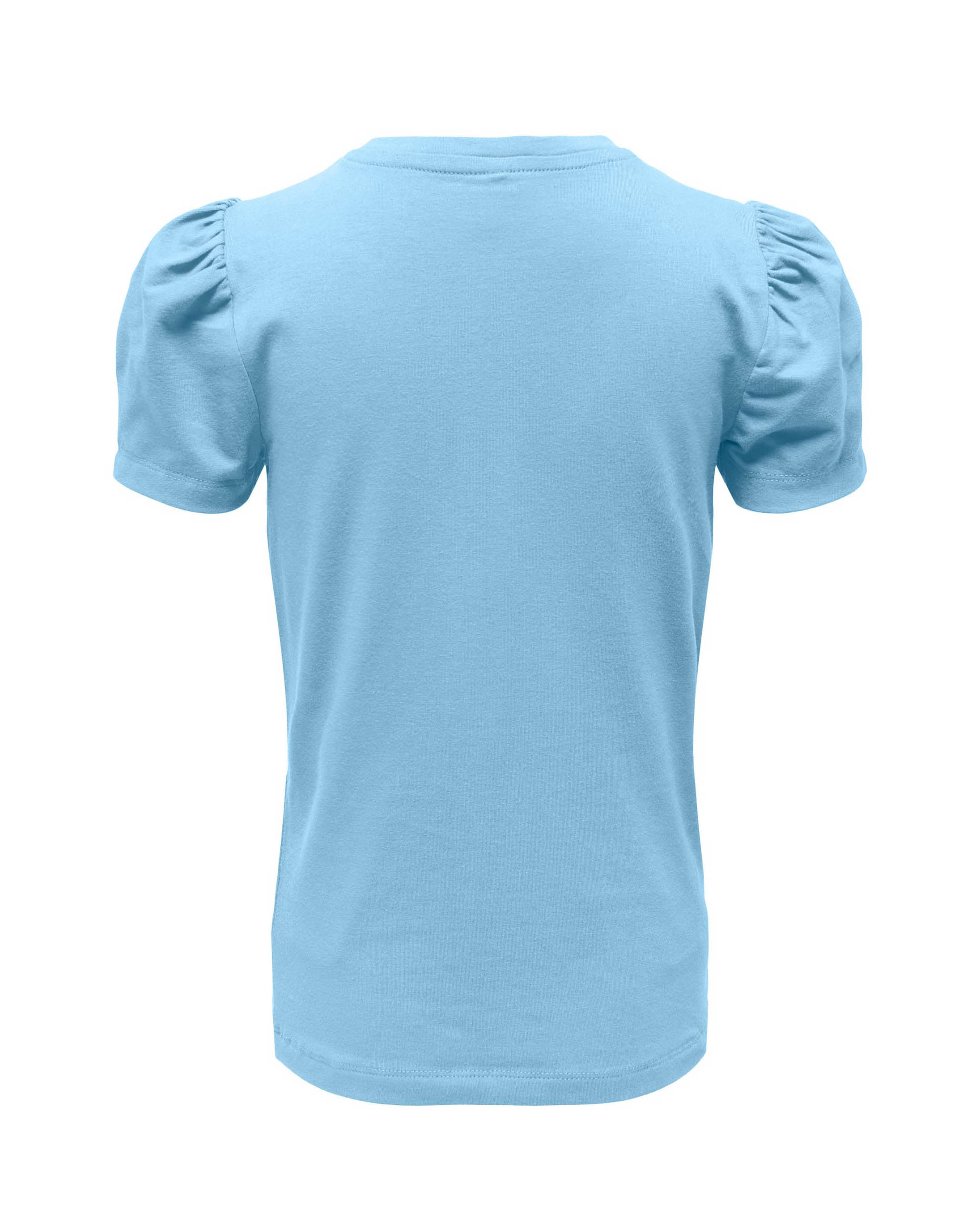 T-shirt azzurra in cotone stretch con maniche corte a sbuffo 8-14 anni