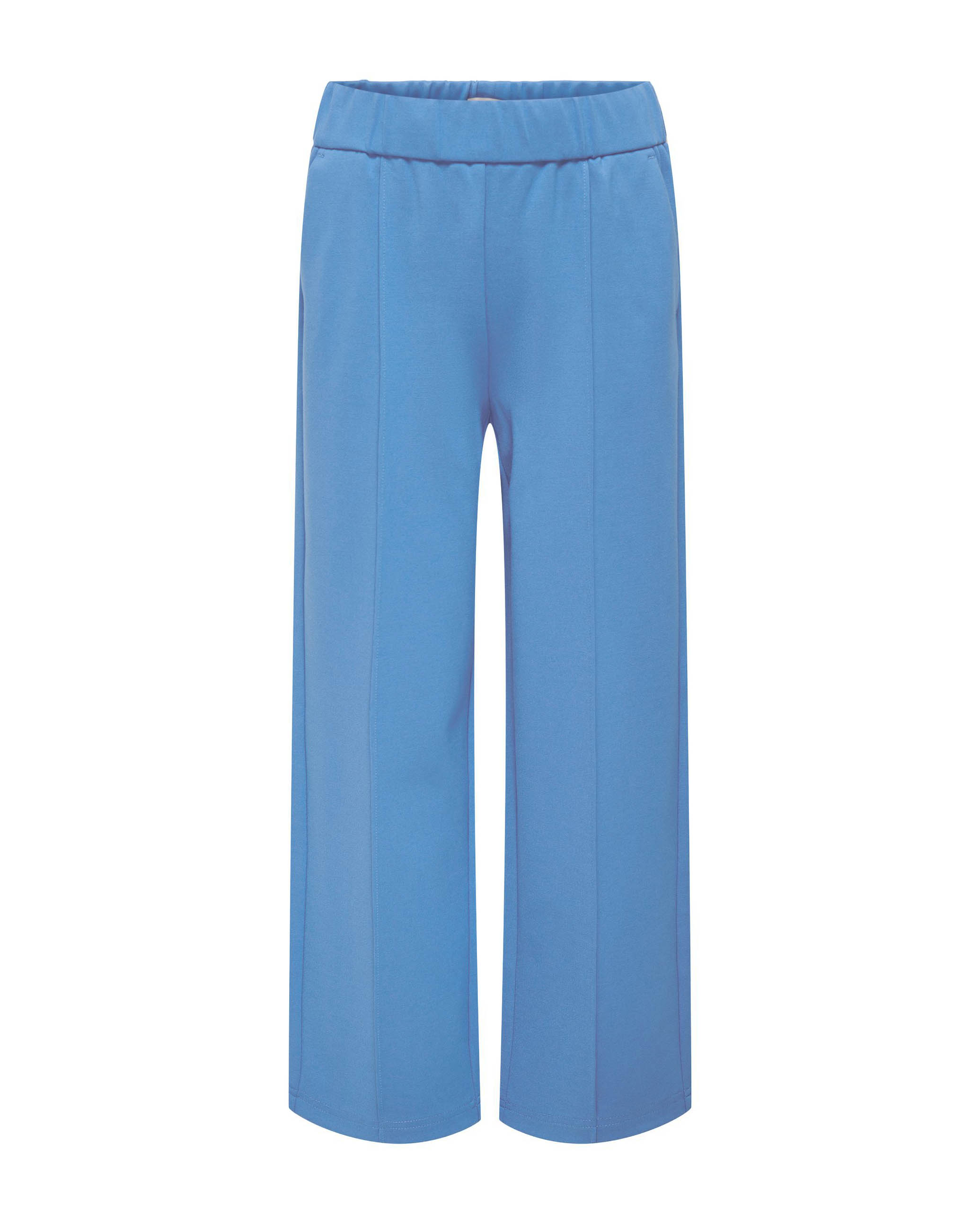 Pantaloni palazzo avio in jersey punto Milano con piega cucita e fascia elastica in vita 10-14 anni