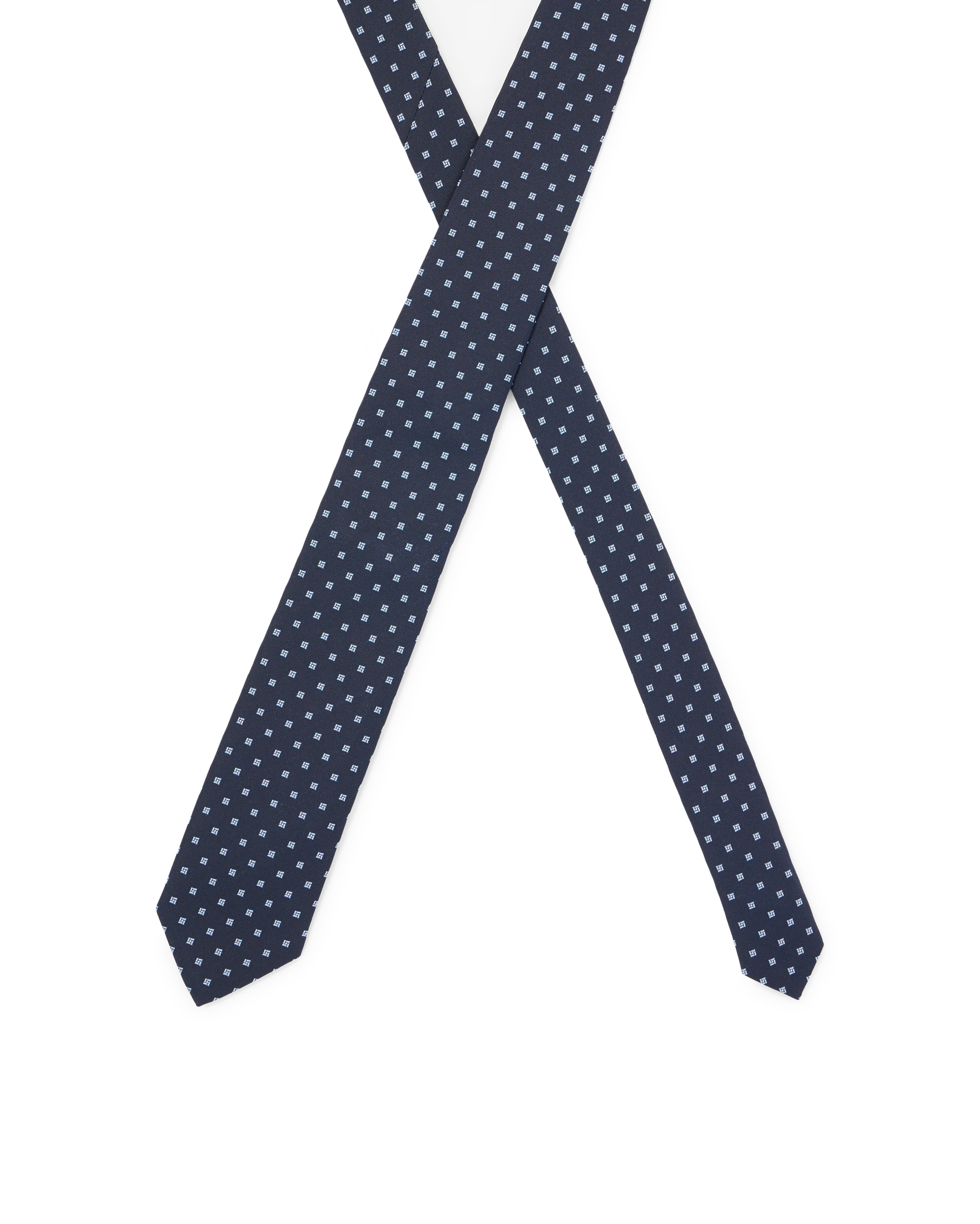 Cravatta blu con micro fantasia azzurra in seta image