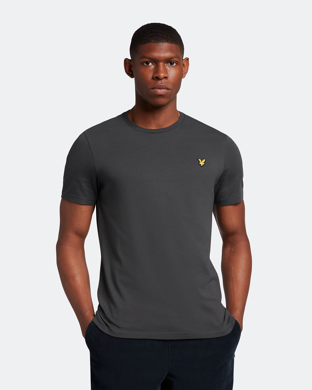 T-shirt mezza manica antracite in cotone con logo aquila gialla ricamata sul petto