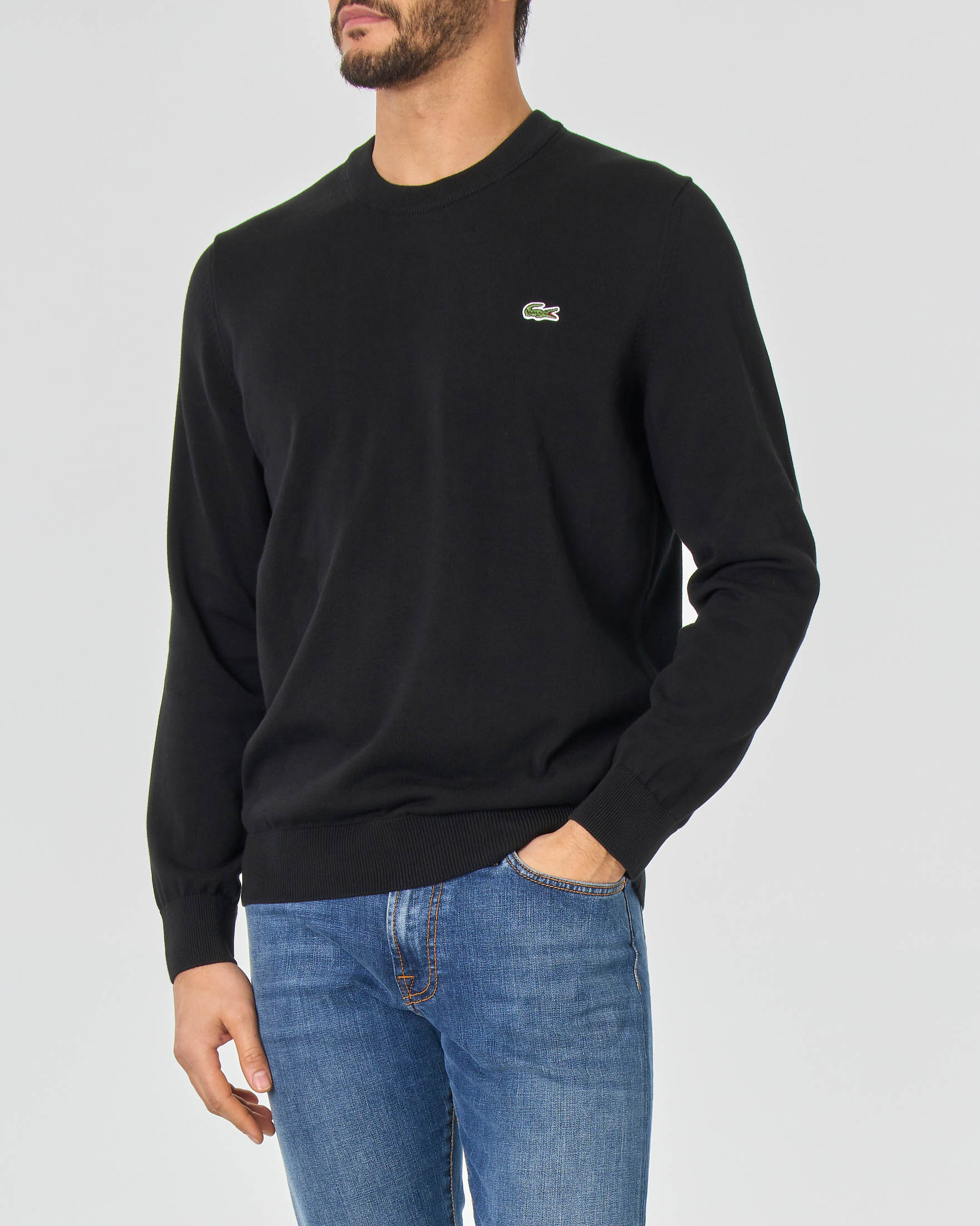 Maglia Lacoste nera girocollo in puro cotone