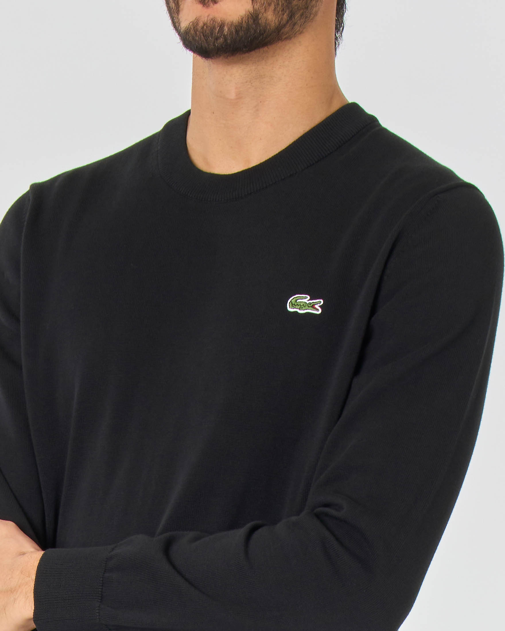 Maglia Lacoste nera girocollo in puro cotone image